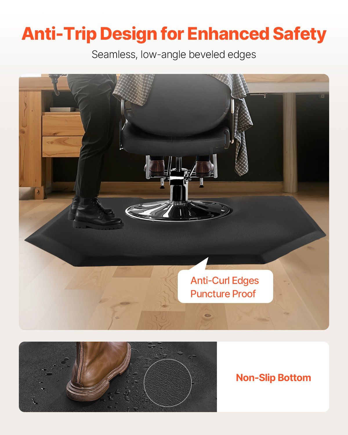 Salon Mat for Hair Stylist, 1225 x 1505 mm Hexagon Salon Chair Mat Anti Fatigue, 13mm Thickened Barber Shop Floor Mat with Round Cut Out, Easy-to-Clean PVC Surface & Anti-Trip Beveled Edges - Image 6
