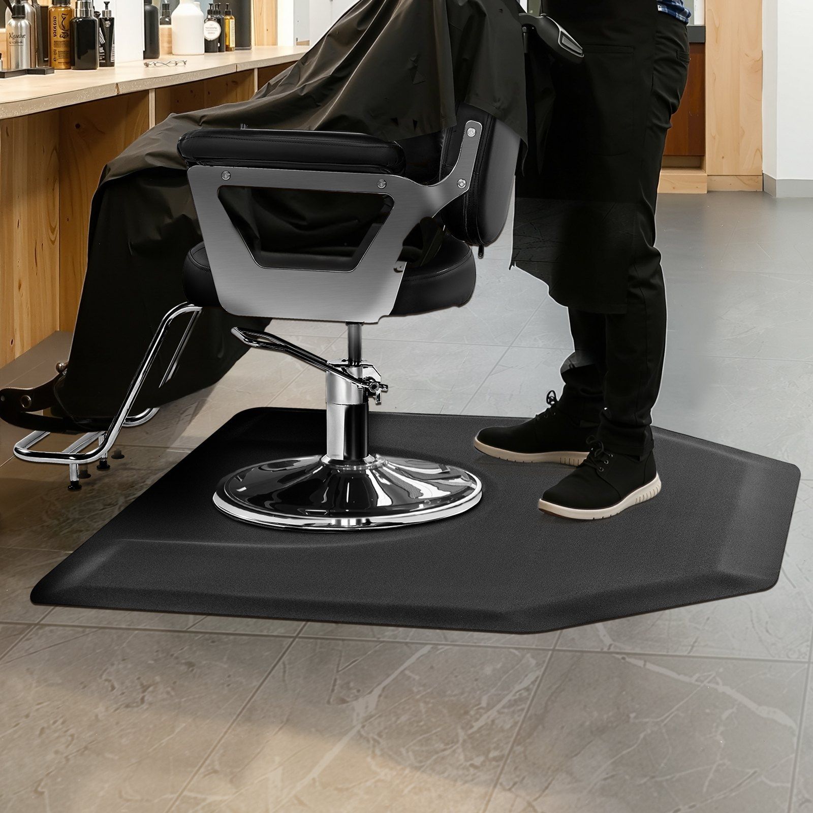 Salon Mat for Hair Stylist, 1225 x 1505 mm Hexagon Salon Chair Mat Anti Fatigue, 13mm Thickened Barber Shop Floor Mat with Round Cut Out, Easy-to-Clean PVC Surface & Anti-Trip Beveled Edges - Image 8