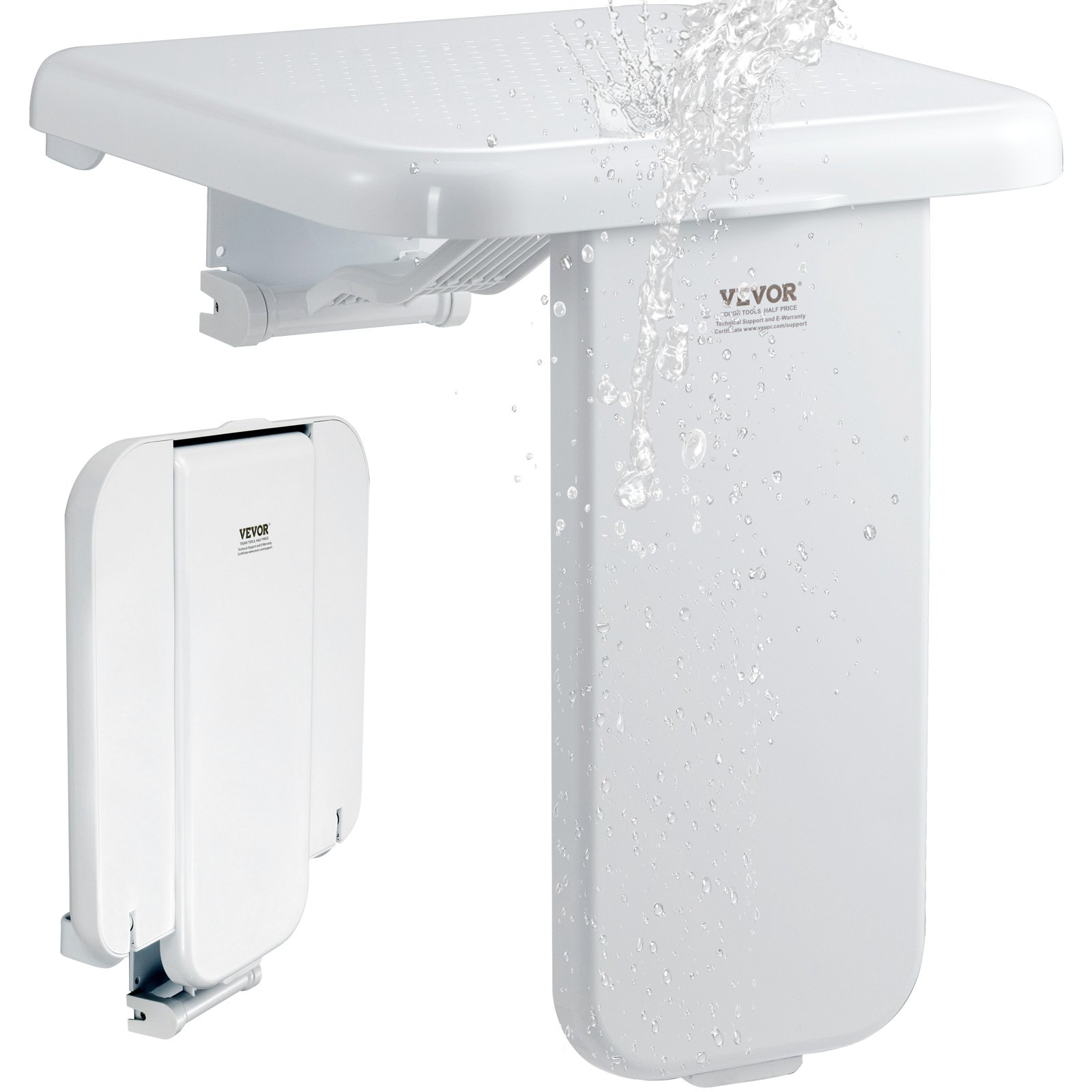 Folding ABS Shower Seat, 15.7'' x 16.7'' Unfolded, Wall Mounted Fold Up Shower Bench with 440 lbs Load Capacity, Space Saving Fold Down Shower Chair for Seniors Pregnant Women Children Adults - Image 1