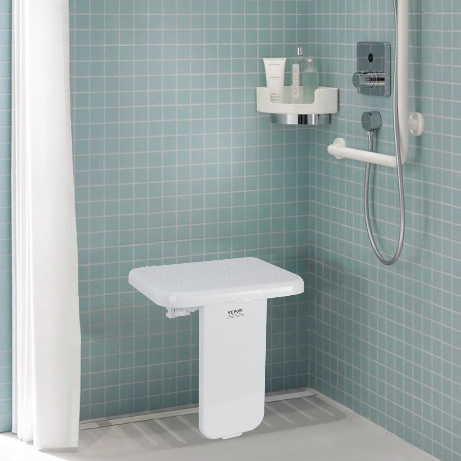 Folding ABS Shower Seat, 15.7'' x 16.7'' Unfolded, Wall Mounted Fold Up Shower Bench with 440 lbs Load Capacity, Space Saving Fold Down Shower Chair for Seniors Pregnant Women Children Adults - Image 8