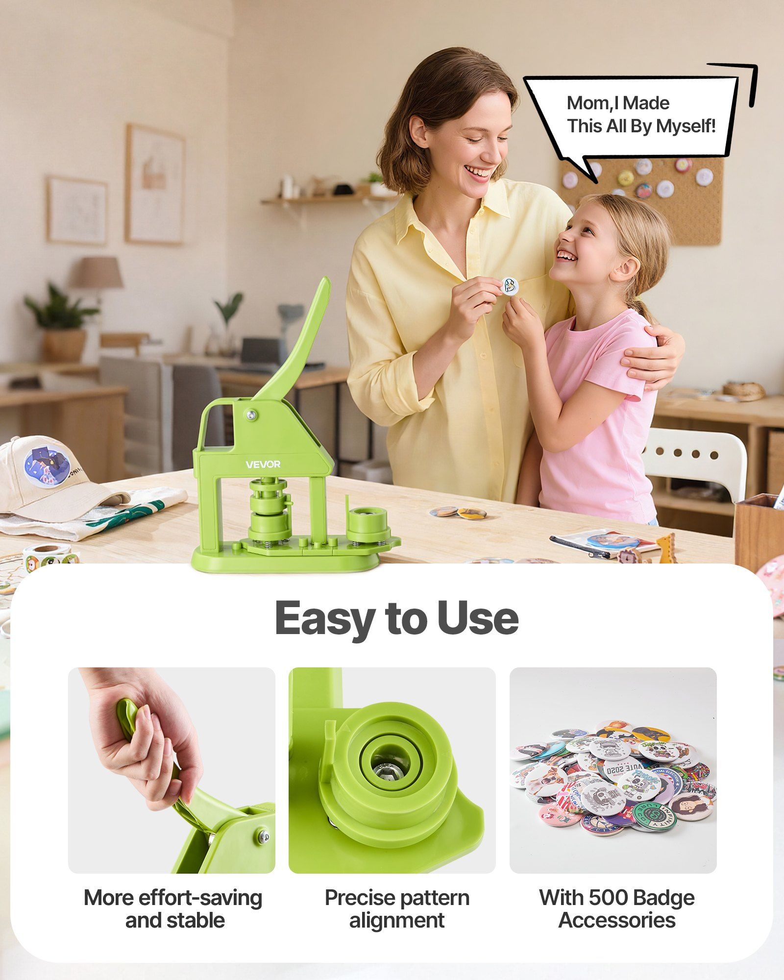 Button Maker Machine, 25 mm, Plastic Pin Maker with 500pcs Button Parts, Mr. Panda Magic Book, Circle Cutter and Hex Wrenches, Reinforced Ergonomic Handle, for DIY Badges, Personalized Pins - Image 5