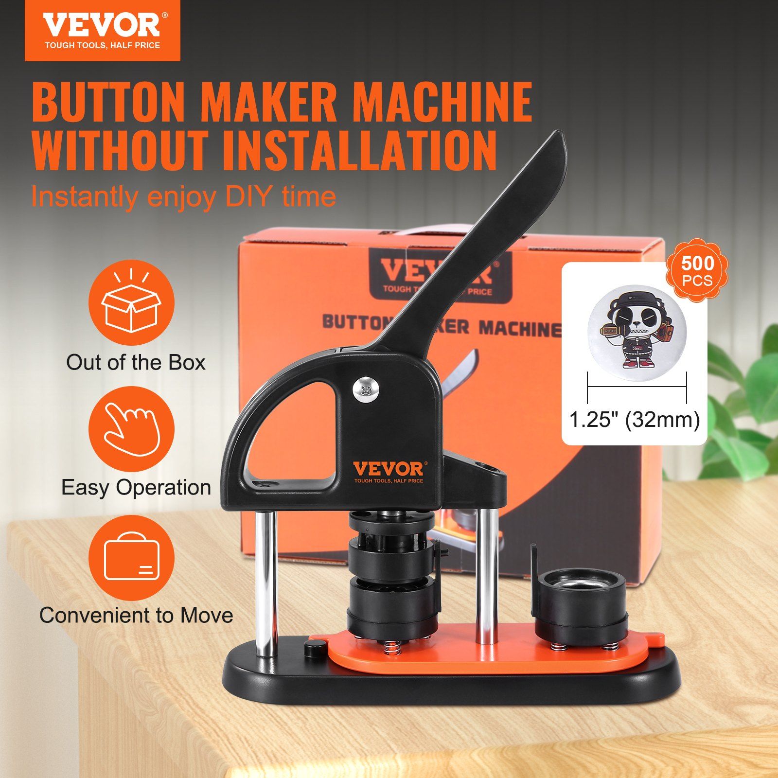 Button Maker Machine, 1.25 inch/32mm Pin Maker, Installation-Free Badge Punch Press Kit, Children DIY Gifts Button Making Supplies with 500pcs Button Parts, Circle Cutter, Magic Book - Image 2