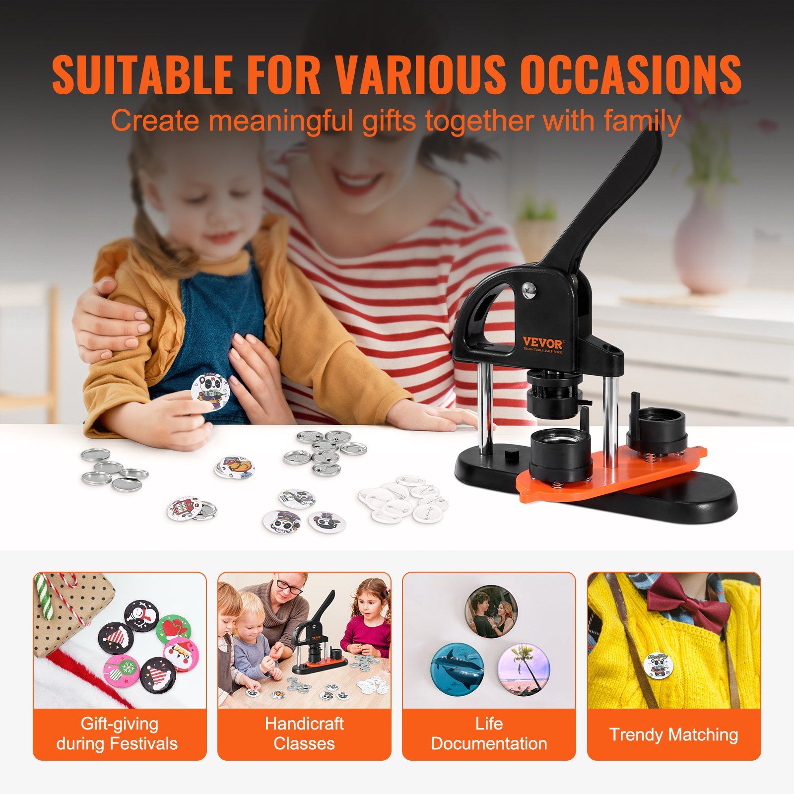 Button Maker Machine, 1.25 inch/32mm Pin Maker, Installation-Free Badge Punch Press Kit, Children DIY Gifts Button Making Supplies with 500pcs Button Parts, Circle Cutter, Magic Book - Image 4