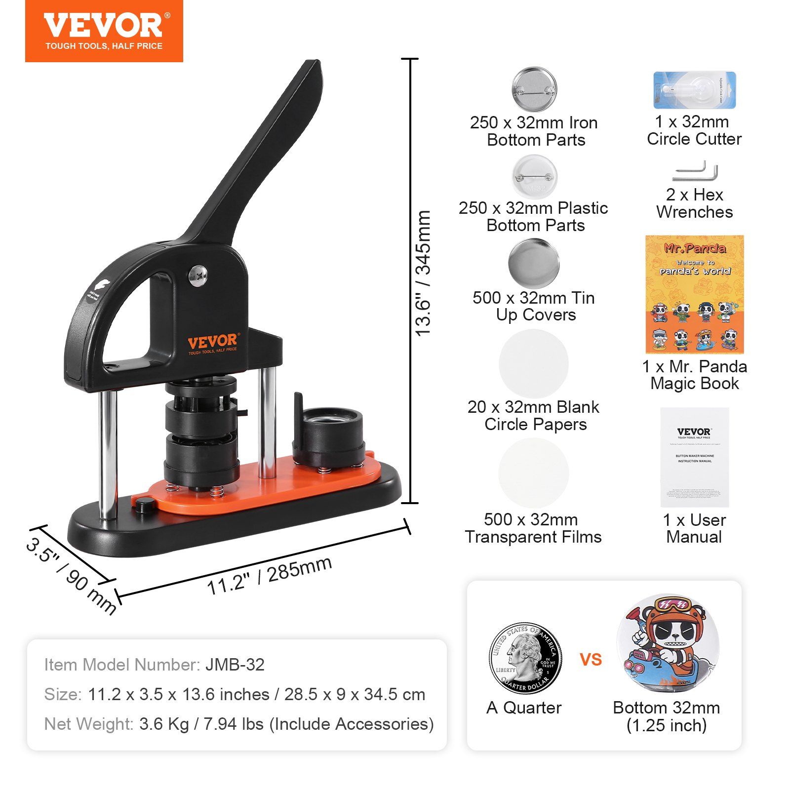 Button Maker Machine, 1.25 inch/32mm Pin Maker, Installation-Free Badge Punch Press Kit, Children DIY Gifts Button Making Supplies with 500pcs Button Parts, Circle Cutter, Magic Book - Image 7