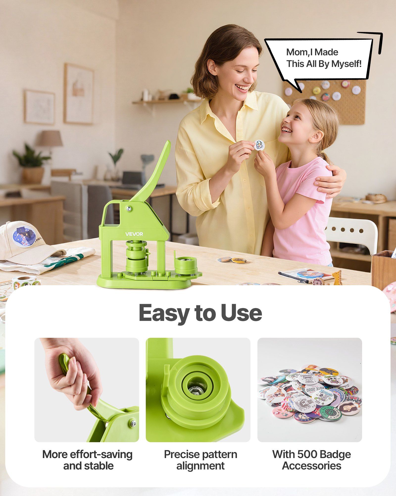 Button Maker Machine, 32 mm, Plastic Pin Maker with 500pcs Button Parts, Mr. Panda Magic Book, Circle Cutter and Hex Wrenches, Reinforced Ergonomic Handle, for DIY Badges, Personalized Pins - Image 5