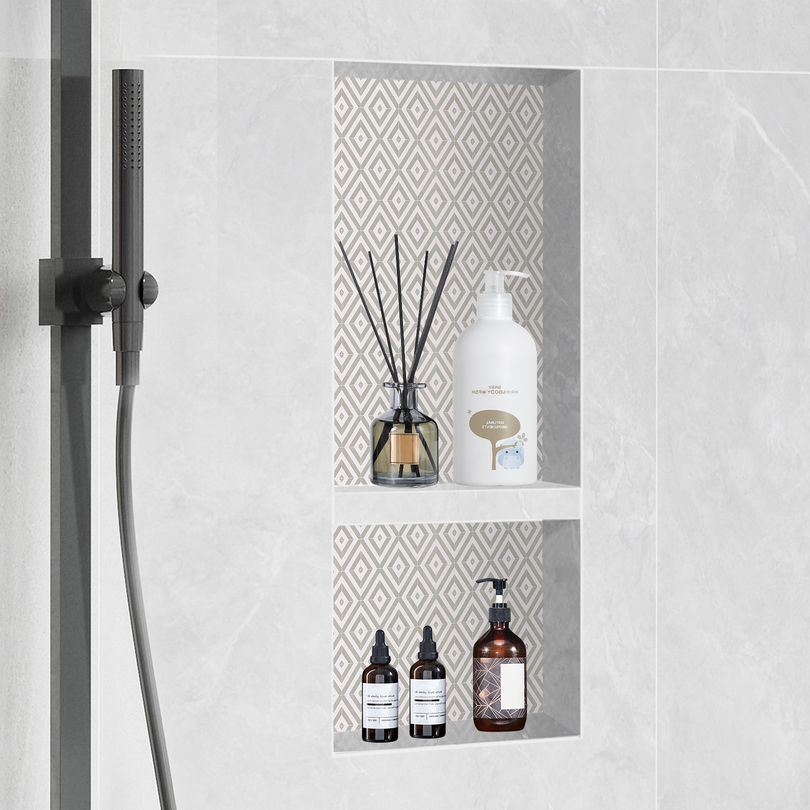 Shower Niche Ready for Tile 40.64 x 81.28 cm, Double Shelf Organizer, Square Corners Wall-inserted Niche Recessed, Sealed Protection Modern Soap Storage Niche for Shower Bathroom, Black - Image 8