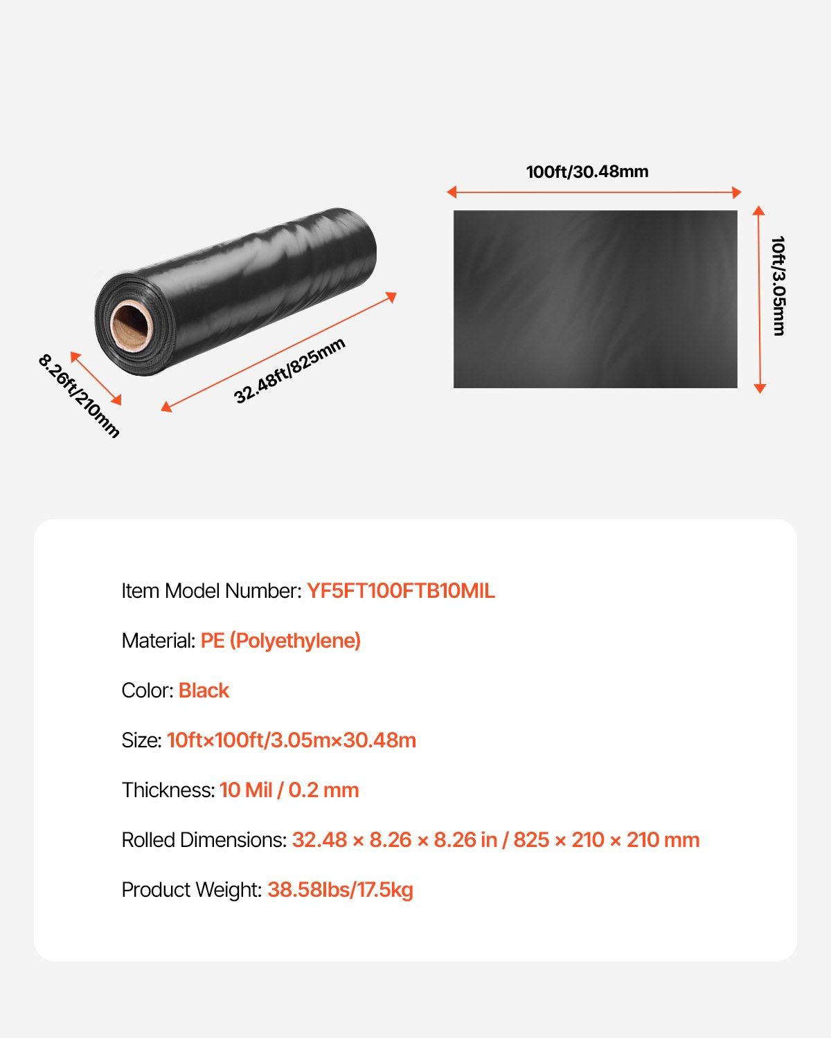 10 Mil Plastic Sheeting Heavy Duty 10' x 100', Thick Plastic Sheeting Roll, Plastic Drop Cloth Painters Tarp, Polyethylene Covering for Crawl Space Vapor Barrier, Multi-Purpose, Black - Image 7
