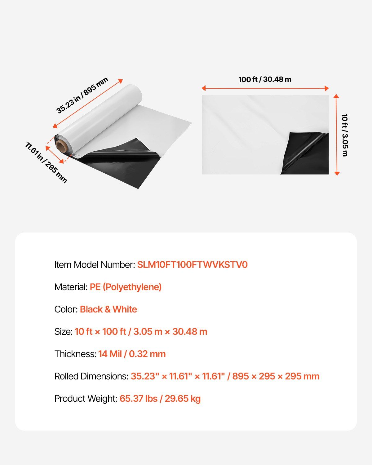 14 Mil Plastic Sheeting Heavy Duty 10' x 100', Thick Plastic Sheeting Roll, Plastic Drop Cloth Painters Tarp Covering for Crawl Space Vapor Barrier, Black and White Double-Sided, Multi-Purpose - Image 7