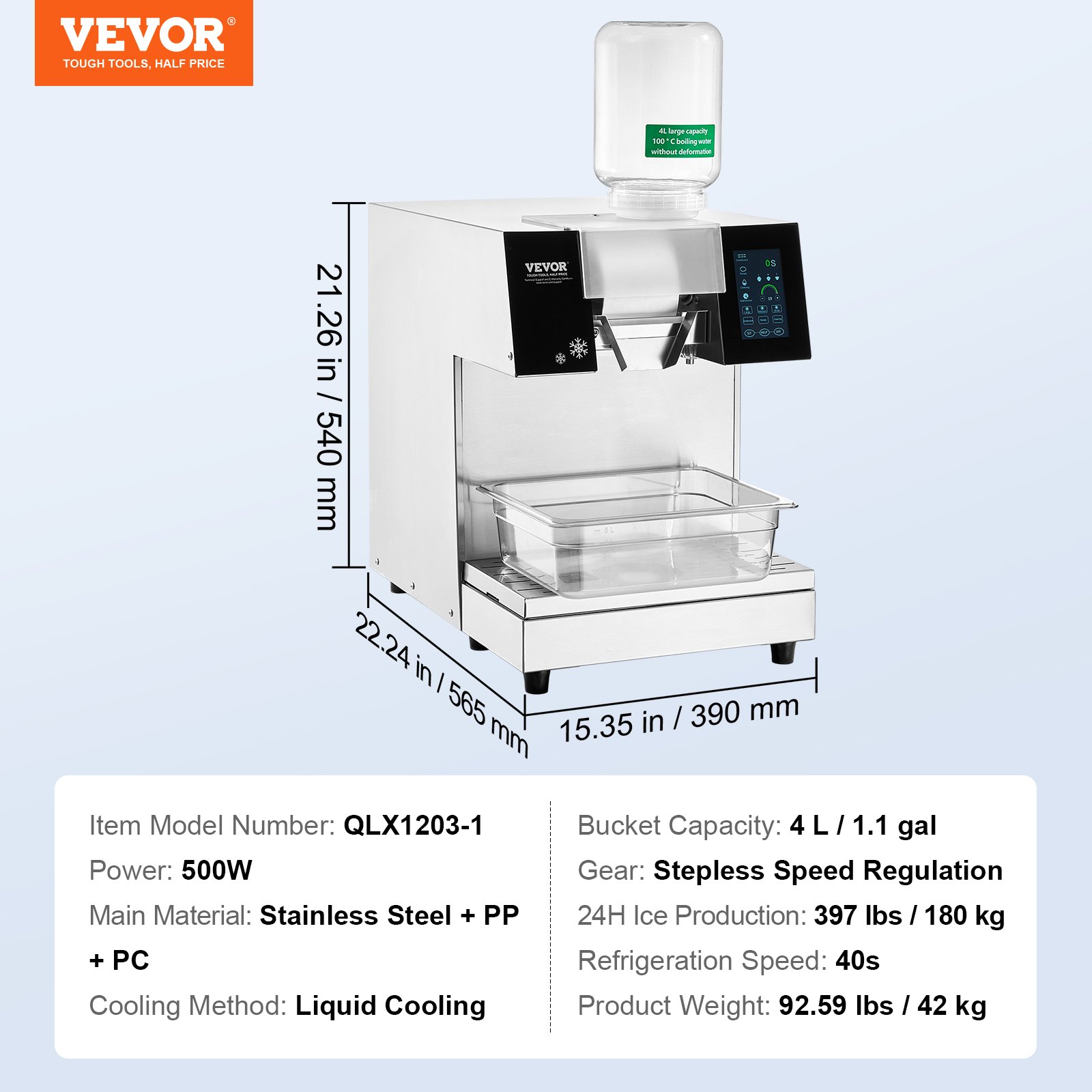 Commercial Snowflake Ice Machine, 397LBS/24H Snowflake Ice Maker, Stainless Steel Ice Shaver Machine, Electric Snow Cone Maker, Liquid Cooling System for Rapid Heat Dissipation, Ice Cream - Image 7
