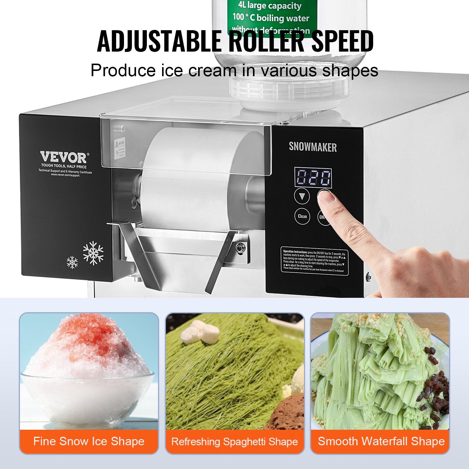 Commercial Snowflake Ice Machine, 385LBS/24H Snowflake Ice Maker, Stainless Steel Ice Shaver Machine, Electric Snow Cone Maker, Liquid Cooling System for Rapid Heat Dissipation, Ice Cream - Image 3
