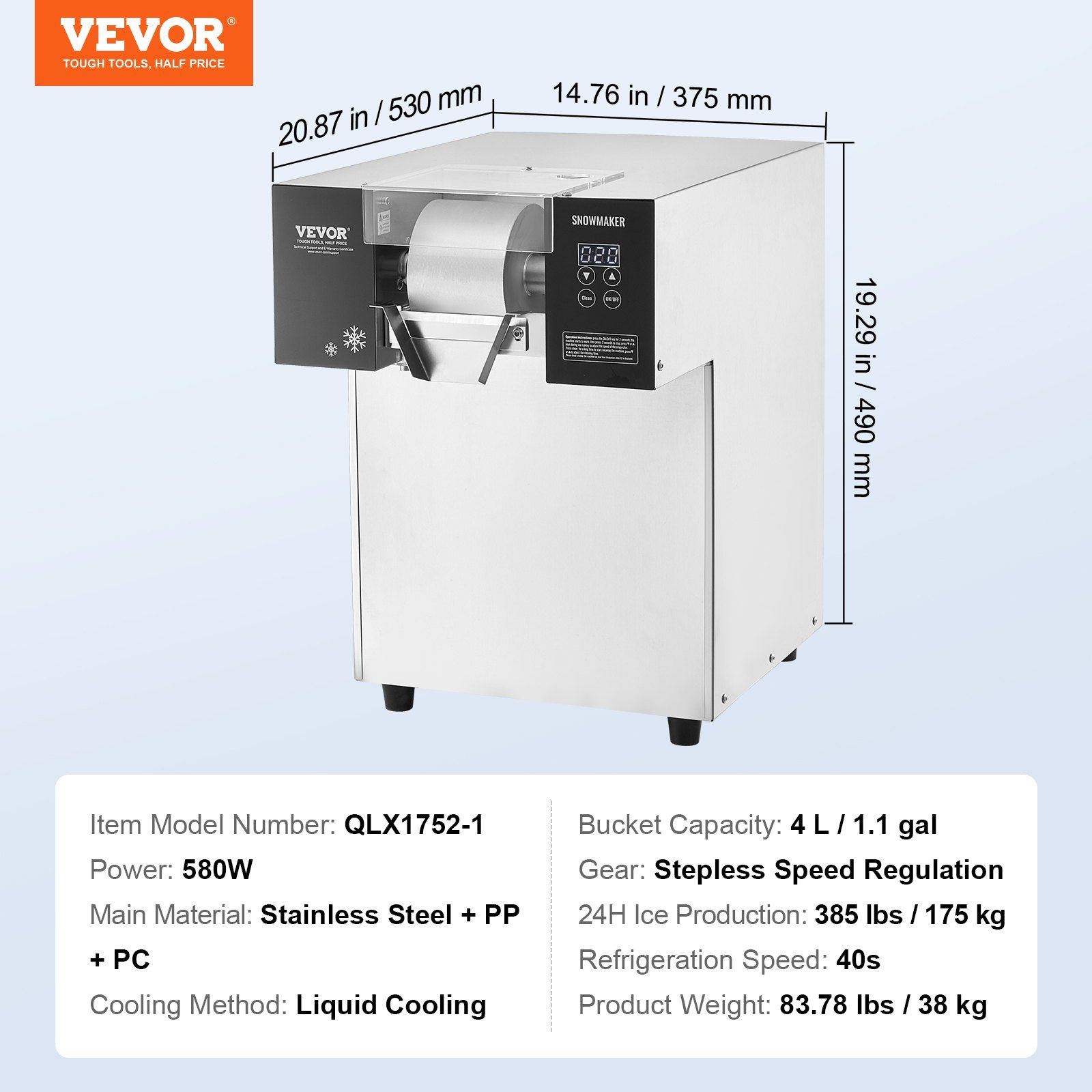 Commercial Snowflake Ice Machine, 385LBS/24H Snowflake Ice Maker, Stainless Steel Ice Shaver Machine, Electric Snow Cone Maker, Liquid Cooling System for Rapid Heat Dissipation, Ice Cream - Image 7