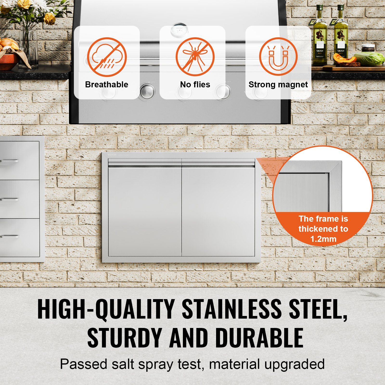 BBQ Access Door, 762x532 mm Double Outdoor Kitchen Door, Stainless Steel Flush Mount Door, Wall Vertical Door with Recessed Handles , for BBQ Island, Grilling Station, Outside Cabinet - Image 3