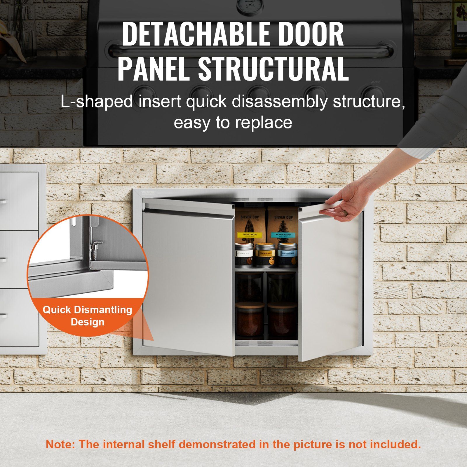 BBQ Access Door, 762x532 mm Double Outdoor Kitchen Door, Stainless Steel Flush Mount Door, Wall Vertical Door with Recessed Handles , for BBQ Island, Grilling Station, Outside Cabinet - Image 4