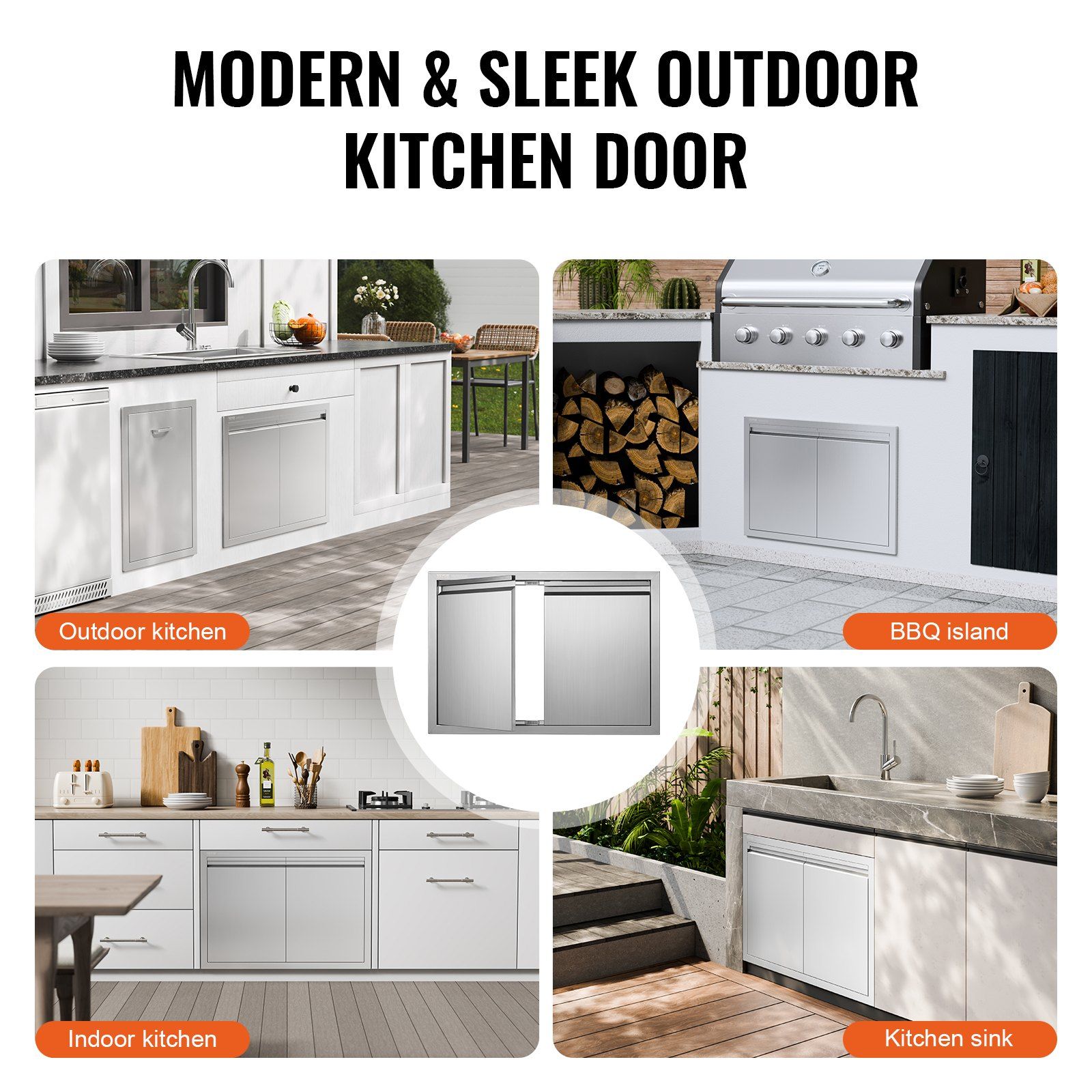 BBQ Access Door, 762x532 mm Double Outdoor Kitchen Door, Stainless Steel Flush Mount Door, Wall Vertical Door with Recessed Handles , for BBQ Island, Grilling Station, Outside Cabinet - Image 6
