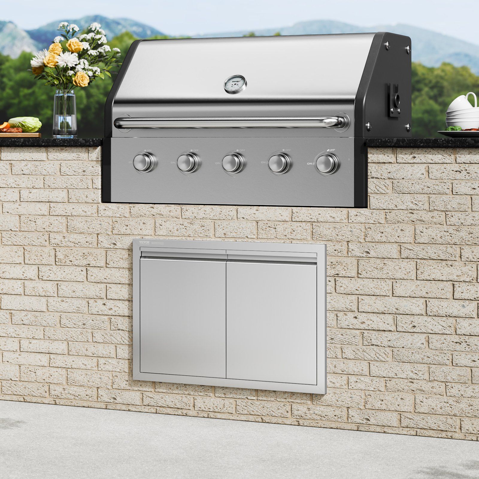 BBQ Access Door, 762x532 mm Double Outdoor Kitchen Door, Stainless Steel Flush Mount Door, Wall Vertical Door with Recessed Handles , for BBQ Island, Grilling Station, Outside Cabinet - Image 8