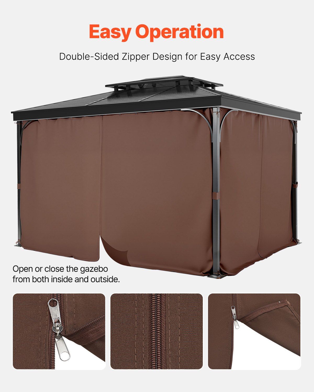Gazebo Curtains Outdoor, Fit Most 2840 x 2840 x 2110 mm Gazebos, 4-Panel Sidewall Gazebo Privacy Curtains with Zippers, Outdoor Curtain Replacement for Patio Canopy, Only Curtain, Coffee - Image 4