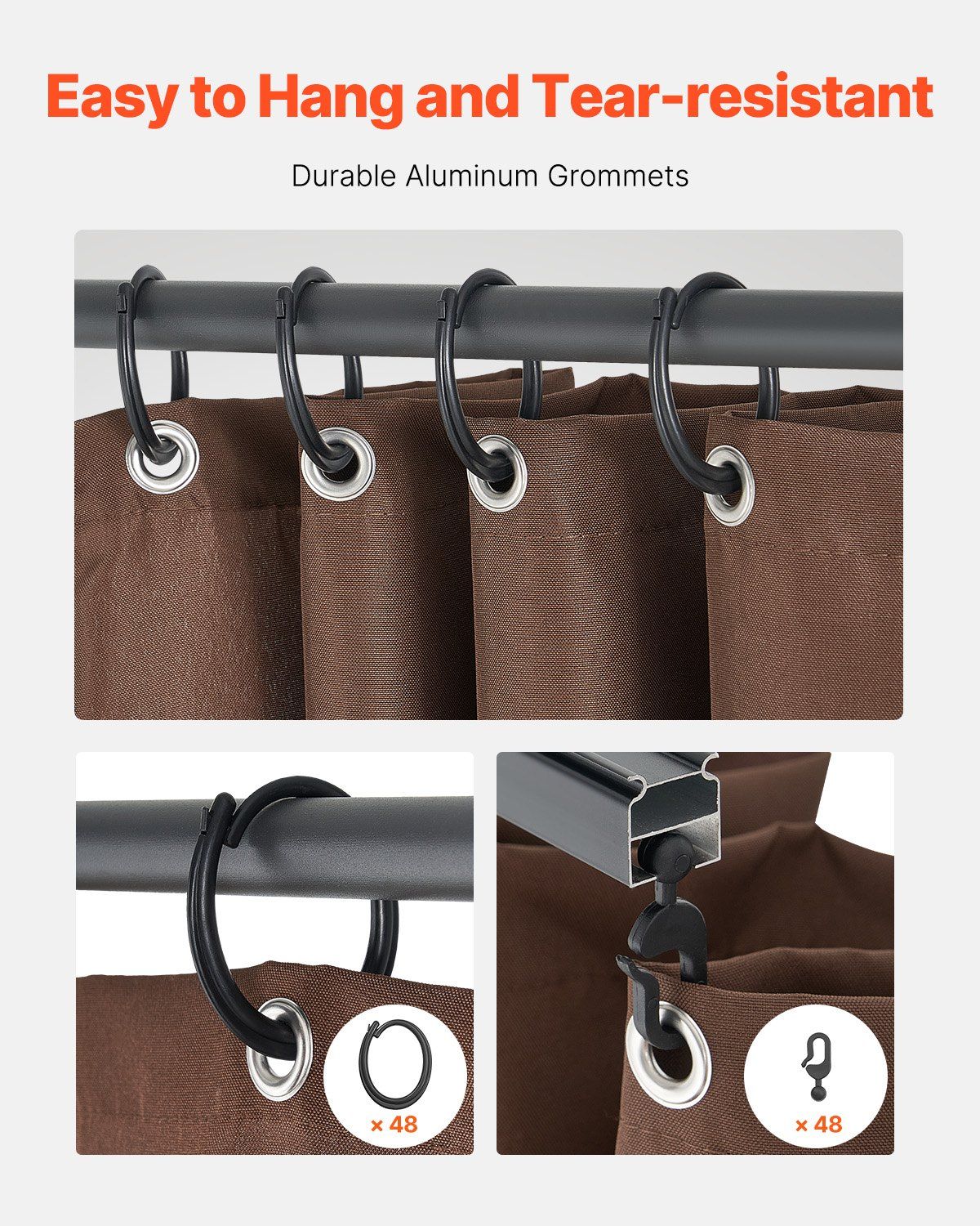 Gazebo Curtains Outdoor, Fit Most 2840 x 2840 x 2110 mm Gazebos, 4-Panel Sidewall Gazebo Privacy Curtains with Zippers, Outdoor Curtain Replacement for Patio Canopy, Only Curtain, Coffee - Image 5