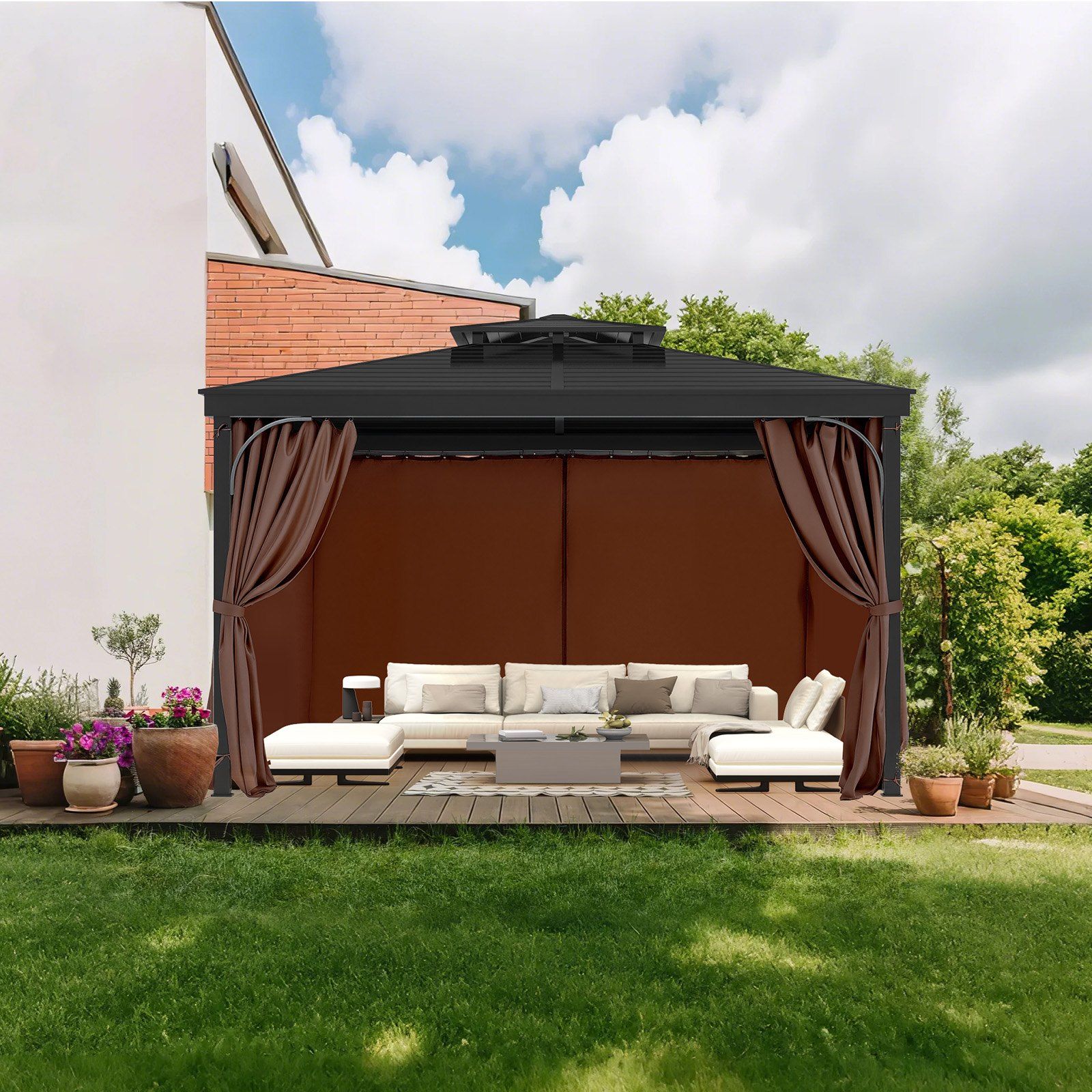 Gazebo Curtains Outdoor, Fit Most 2840 x 2840 x 2110 mm Gazebos, 4-Panel Sidewall Gazebo Privacy Curtains with Zippers, Outdoor Curtain Replacement for Patio Canopy, Only Curtain, Coffee - Image 8