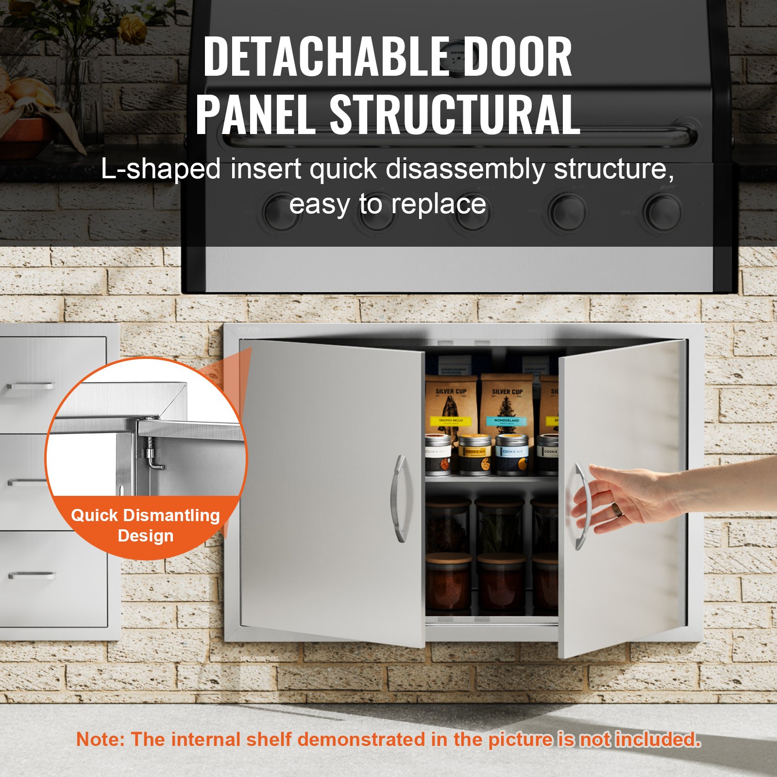 BBQ Access Door, 889x610 mm Double Outdoor Kitchen Door, Stainless Steel Flush Mount Door, Wall Vertical Door with Handles, for BBQ Island, Grilling Station, Outside Cabinet - Image 4