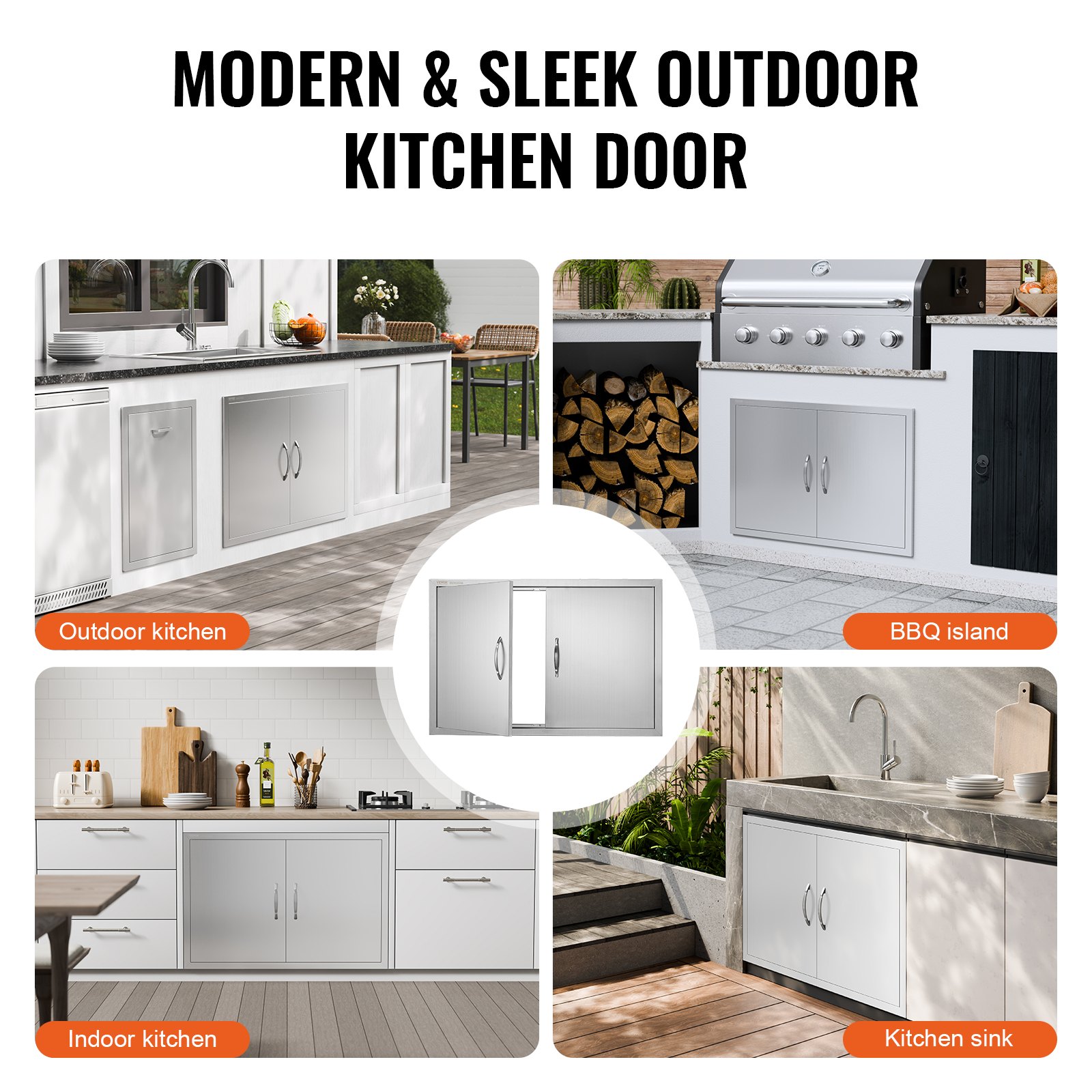 BBQ Access Door, 889x610 mm Double Outdoor Kitchen Door, Stainless Steel Flush Mount Door, Wall Vertical Door with Handles, for BBQ Island, Grilling Station, Outside Cabinet - Image 6