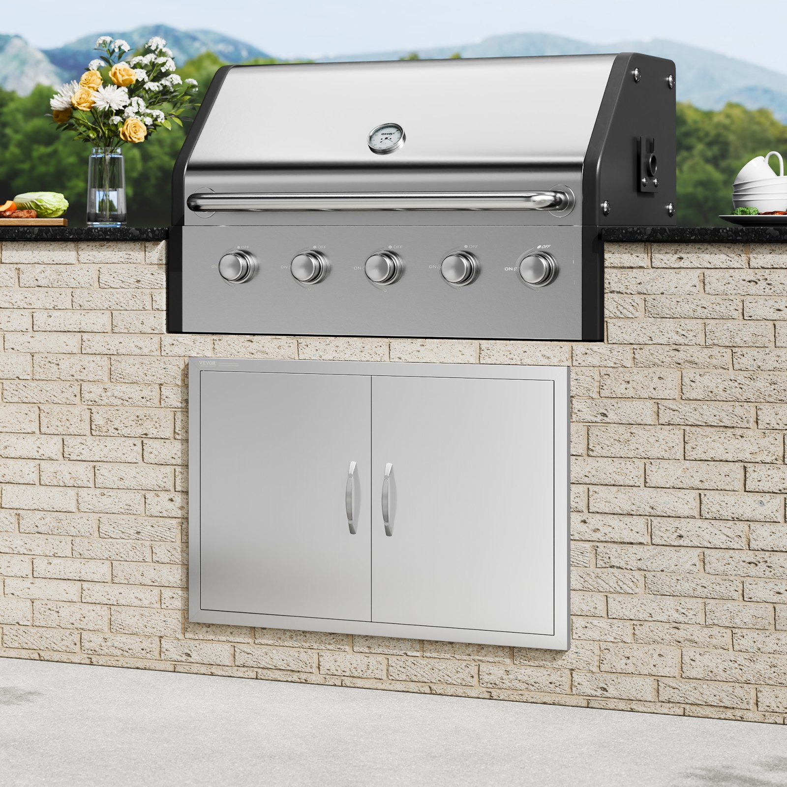 BBQ Access Door, 889x610 mm Double Outdoor Kitchen Door, Stainless Steel Flush Mount Door, Wall Vertical Door with Handles, for BBQ Island, Grilling Station, Outside Cabinet - Image 8