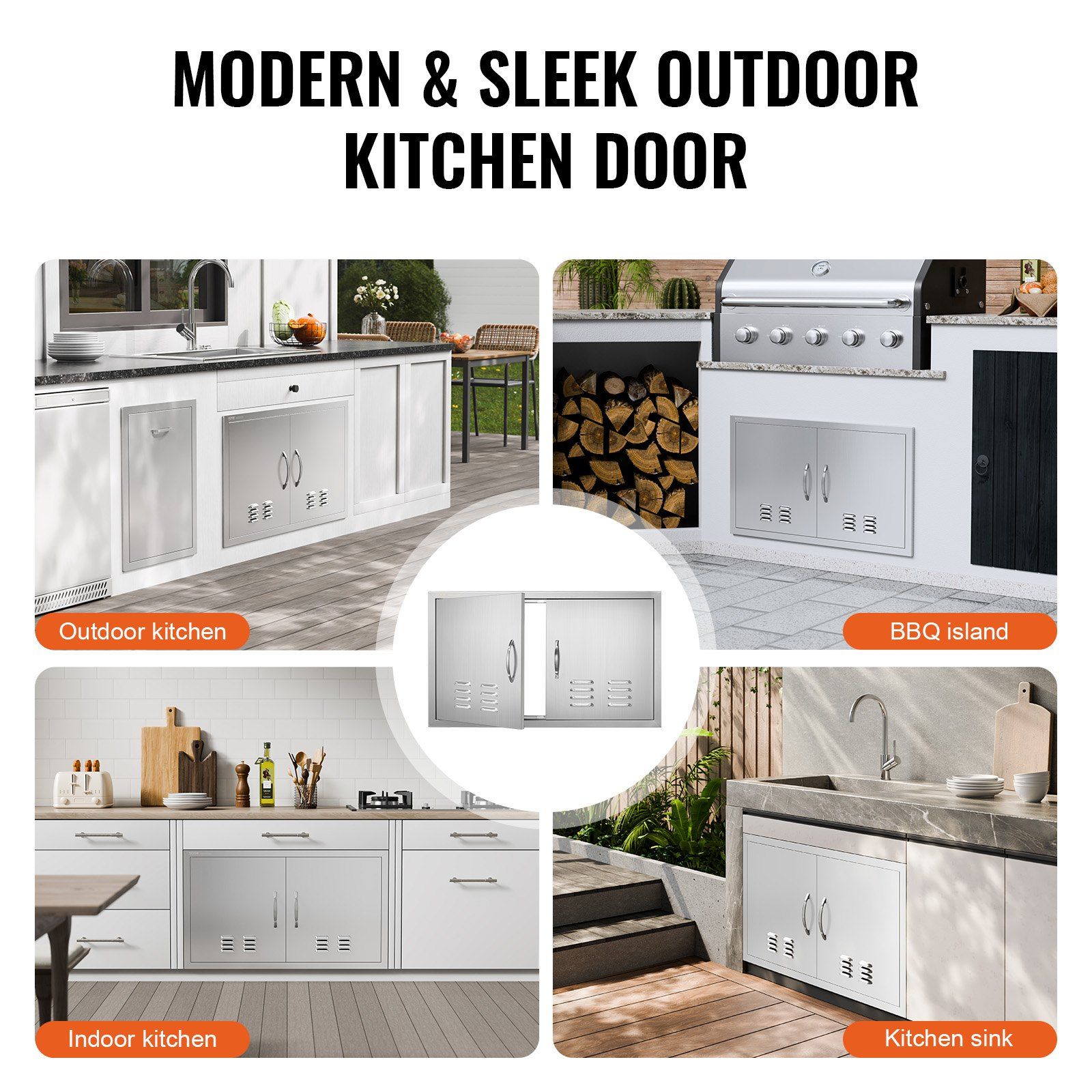 BBQ Access Door, 914x534 mm Double Outdoor Kitchen Door, Stainless Steel Flush Mount Door, Wall Vertical Door with Handles and Vents, for BBQ Island, Grilling Station, Outside Cabinet - Image 6