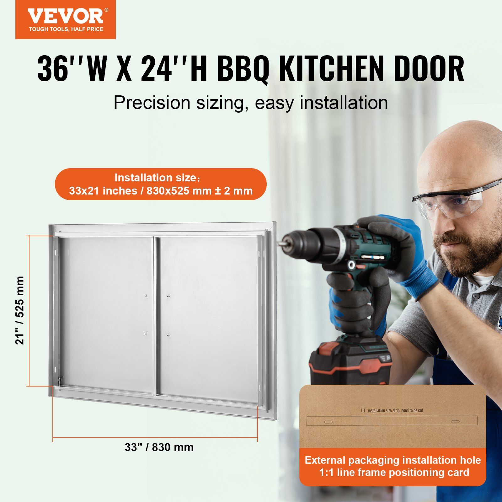 BBQ Access Door, 915x610 mm Double Outdoor Kitchen Door, Stainless Steel Flush Mount Door, Wall Vertical Door with Handles, for BBQ Island, Grilling Station, Outside Cabinet - Image 2