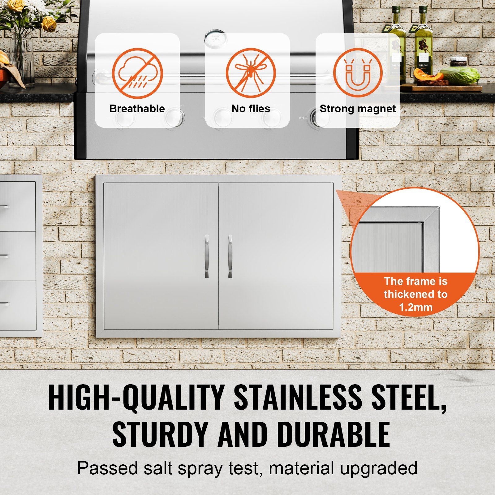 BBQ Access Door, 915x610 mm Double Outdoor Kitchen Door, Stainless Steel Flush Mount Door, Wall Vertical Door with Handles, for BBQ Island, Grilling Station, Outside Cabinet - Image 3