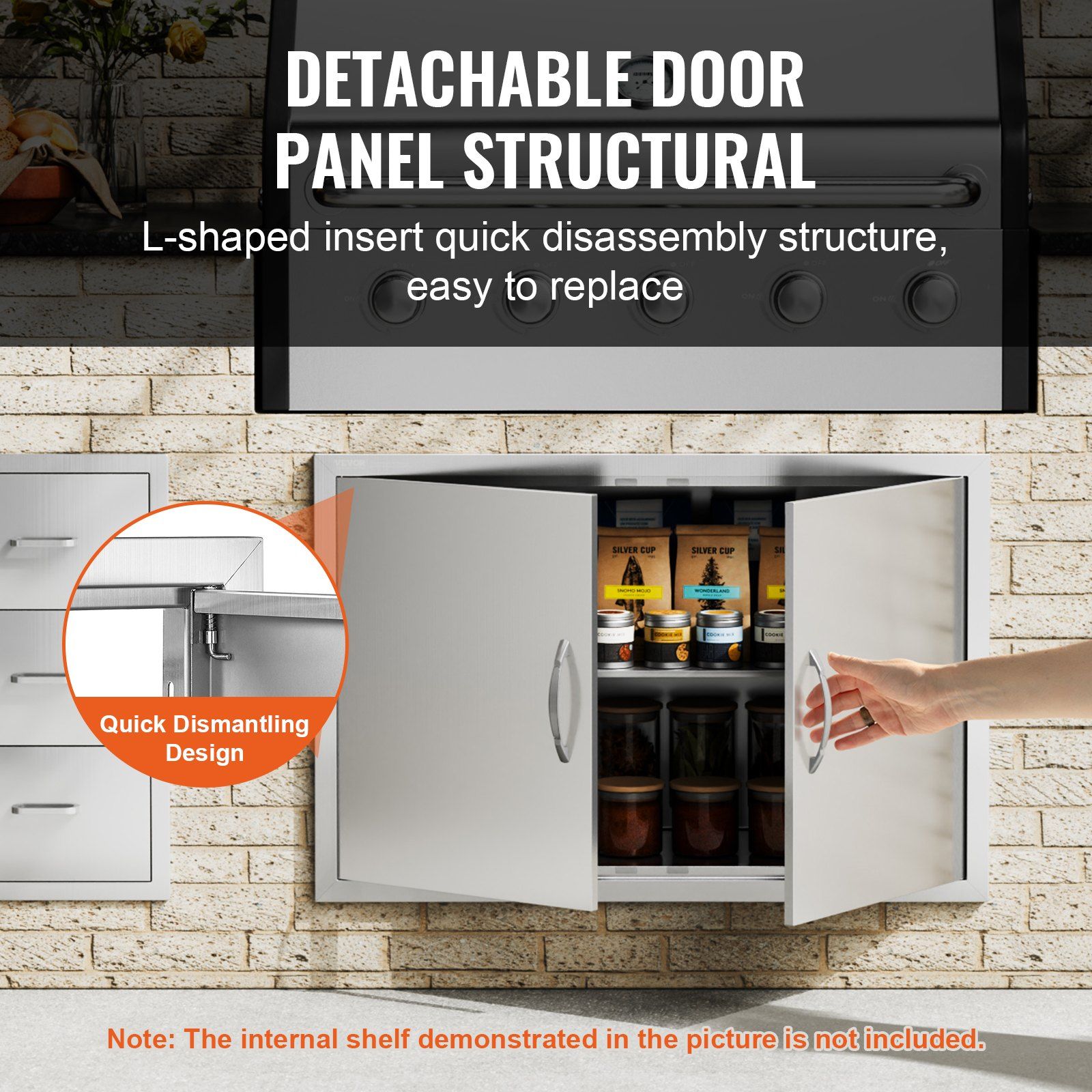 BBQ Access Door, 915x610 mm Double Outdoor Kitchen Door, Stainless Steel Flush Mount Door, Wall Vertical Door with Handles, for BBQ Island, Grilling Station, Outside Cabinet - Image 4
