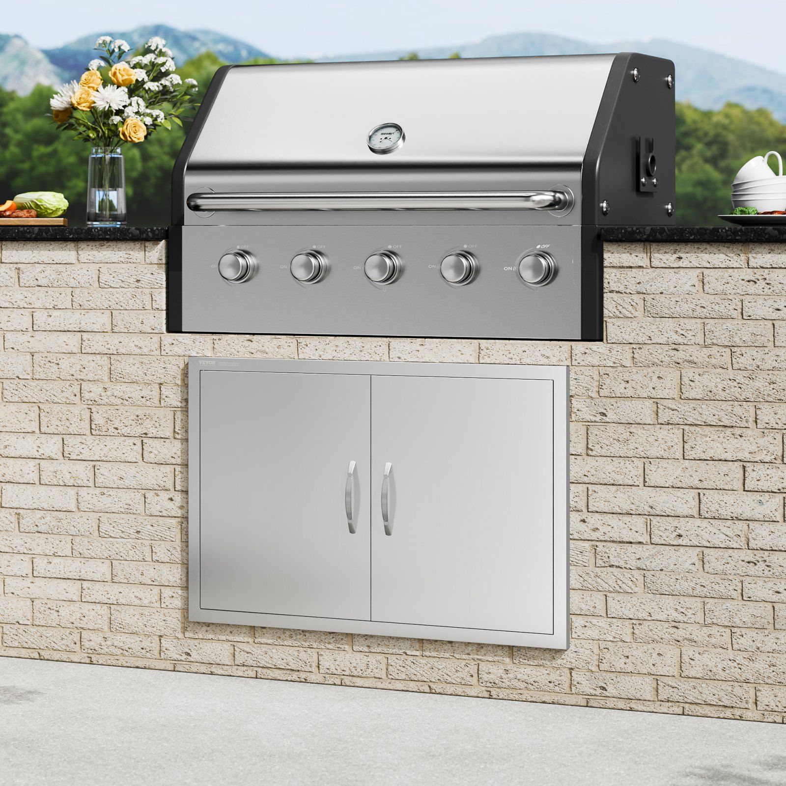 BBQ Access Door, 915x610 mm Double Outdoor Kitchen Door, Stainless Steel Flush Mount Door, Wall Vertical Door with Handles, for BBQ Island, Grilling Station, Outside Cabinet - Image 8