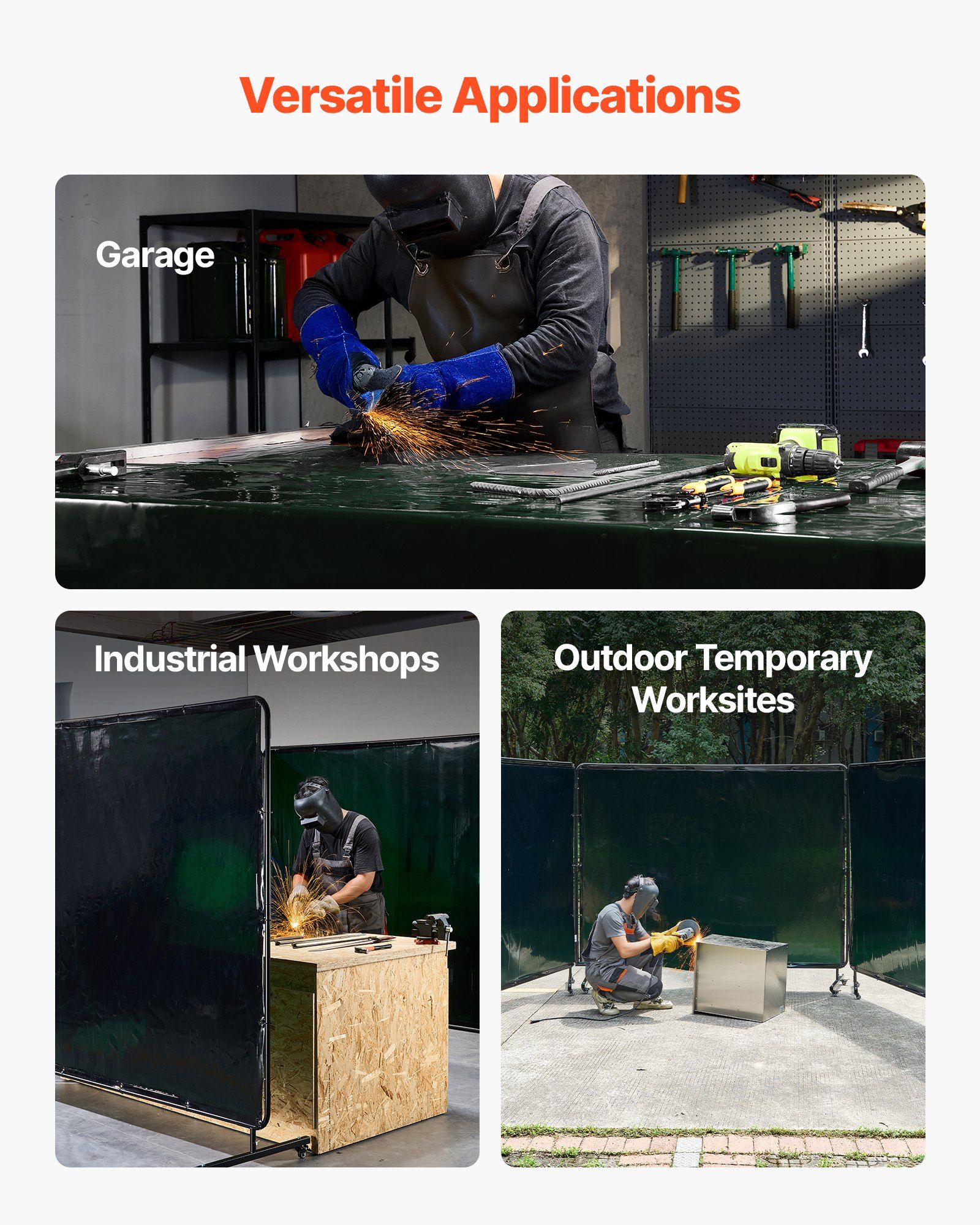 Welding Screen with Frame, 3-Panel 1.74 x 2.34m Welding Curtain Screen, Flame-Resistant Vinyl Protection Screens with 12 Wheels & 6-Level UV Protection for Workshop/Industrial Use, Dark Green - Image 6