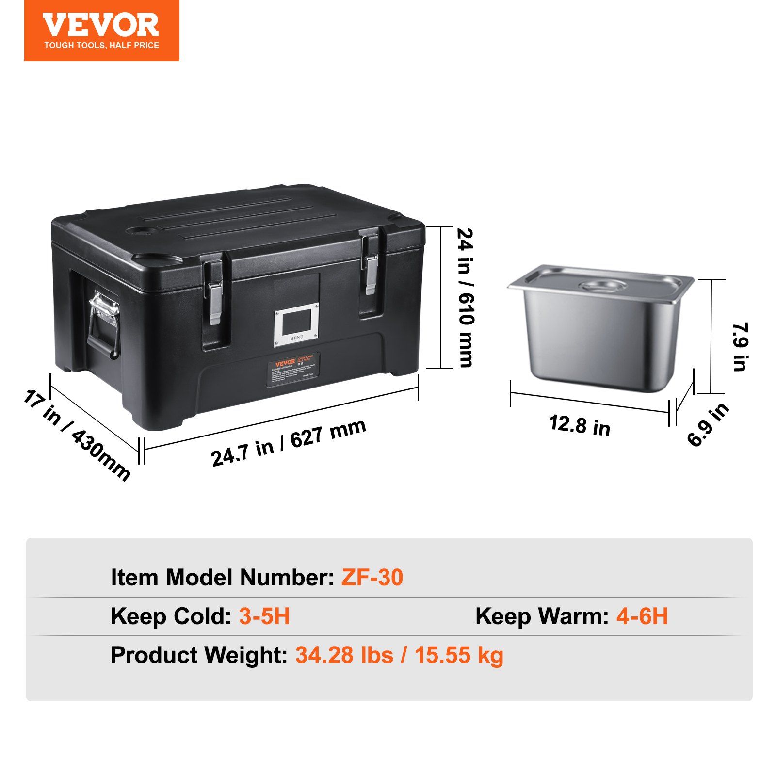Insulated Food Pan Carrier, 36Qt Capacity, Stackable Catering Hot Box with 3 Stainless Steel Pans, Top Load LLDPE Food Warmer with Elastic Side Handles and Buckles, for Restaurant Canteen, Black - Image 7