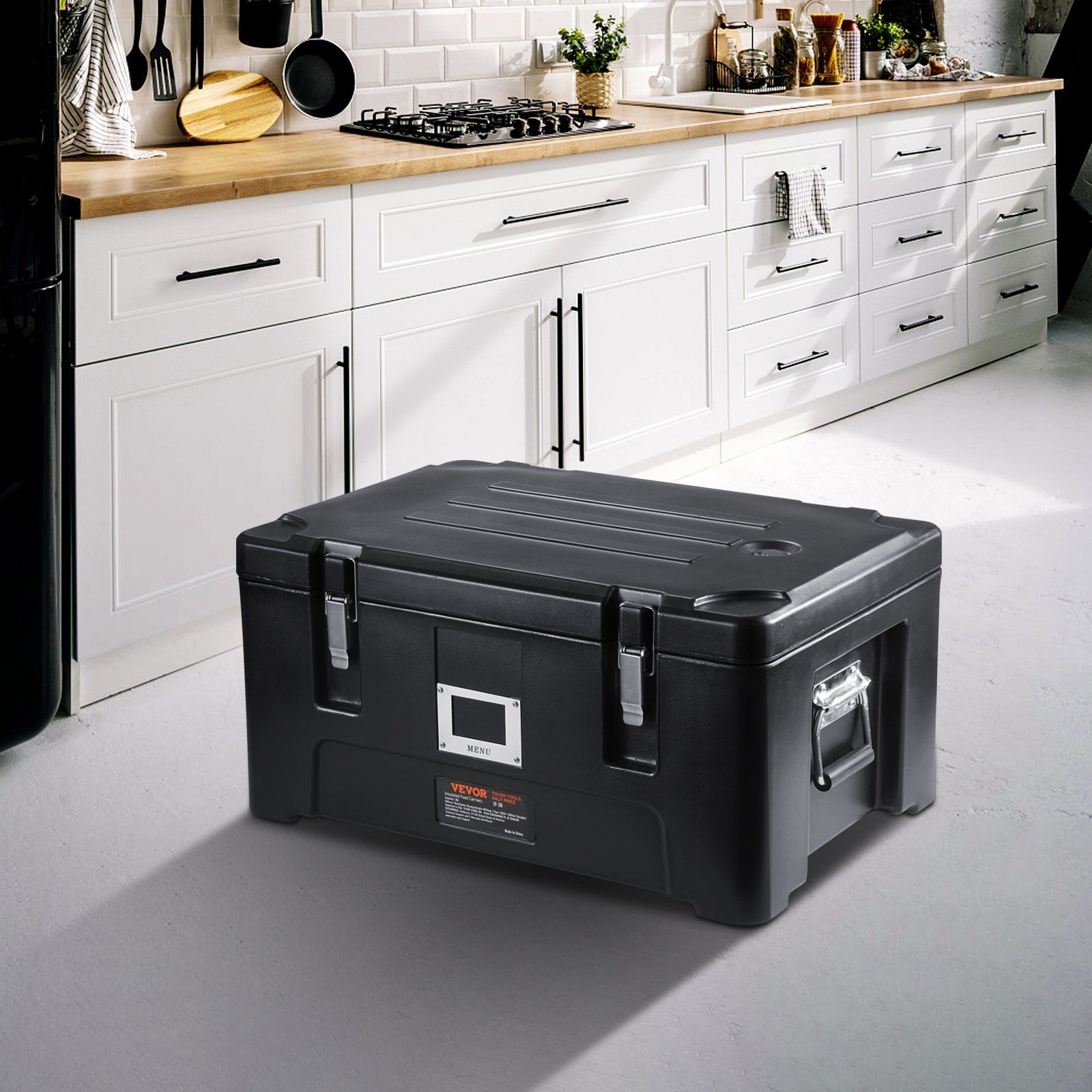 Insulated Food Pan Carrier, 36Qt Capacity, Stackable Catering Hot Box with 3 Stainless Steel Pans, Top Load LLDPE Food Warmer with Elastic Side Handles and Buckles, for Restaurant Canteen, Black - Image 8