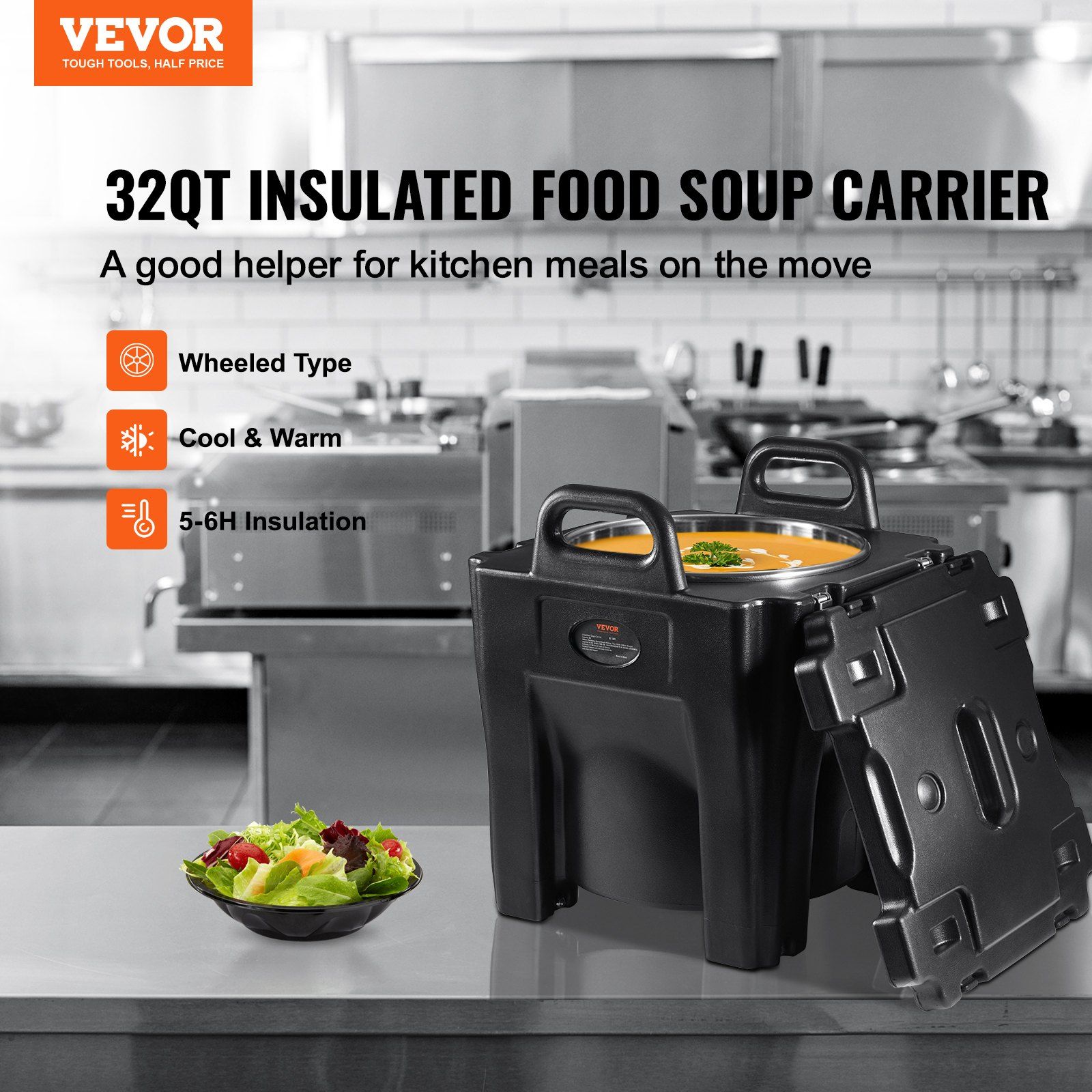 Insulated Food Carrier, 30L Capacity, Stackable Catering Hot Box with Stainless Steel Barrel, Top Load LLDPE Food Warmer with Integral Handles Buckles Stationary Base, for Restaurant Canteen, B - Image 2
