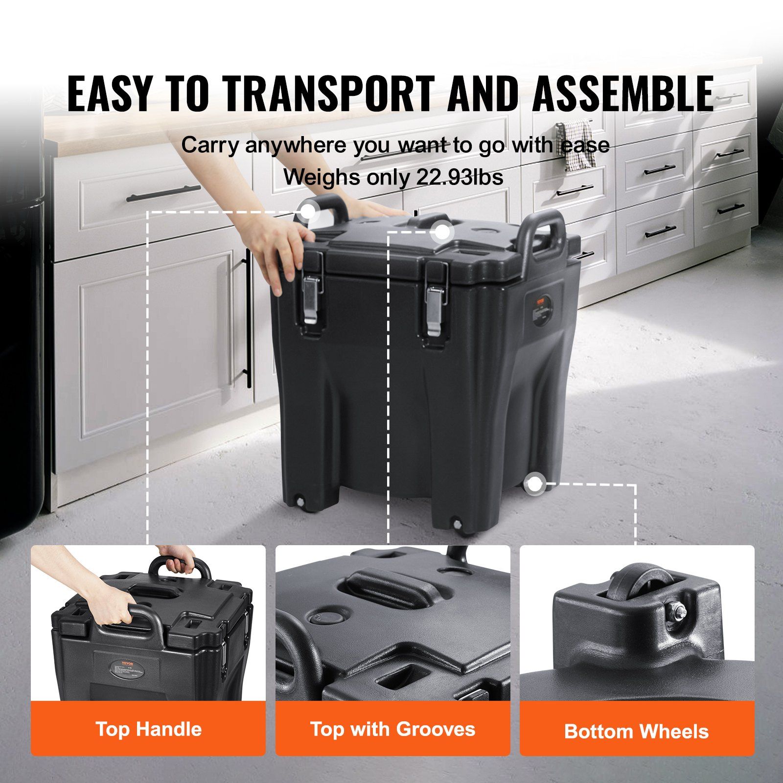 Insulated Food Carrier, 30L Capacity, Stackable Catering Hot Box with Stainless Steel Barrel, Top Load LLDPE Food Warmer with Integral Handles Buckles Stationary Base, for Restaurant Canteen, B - Image 5