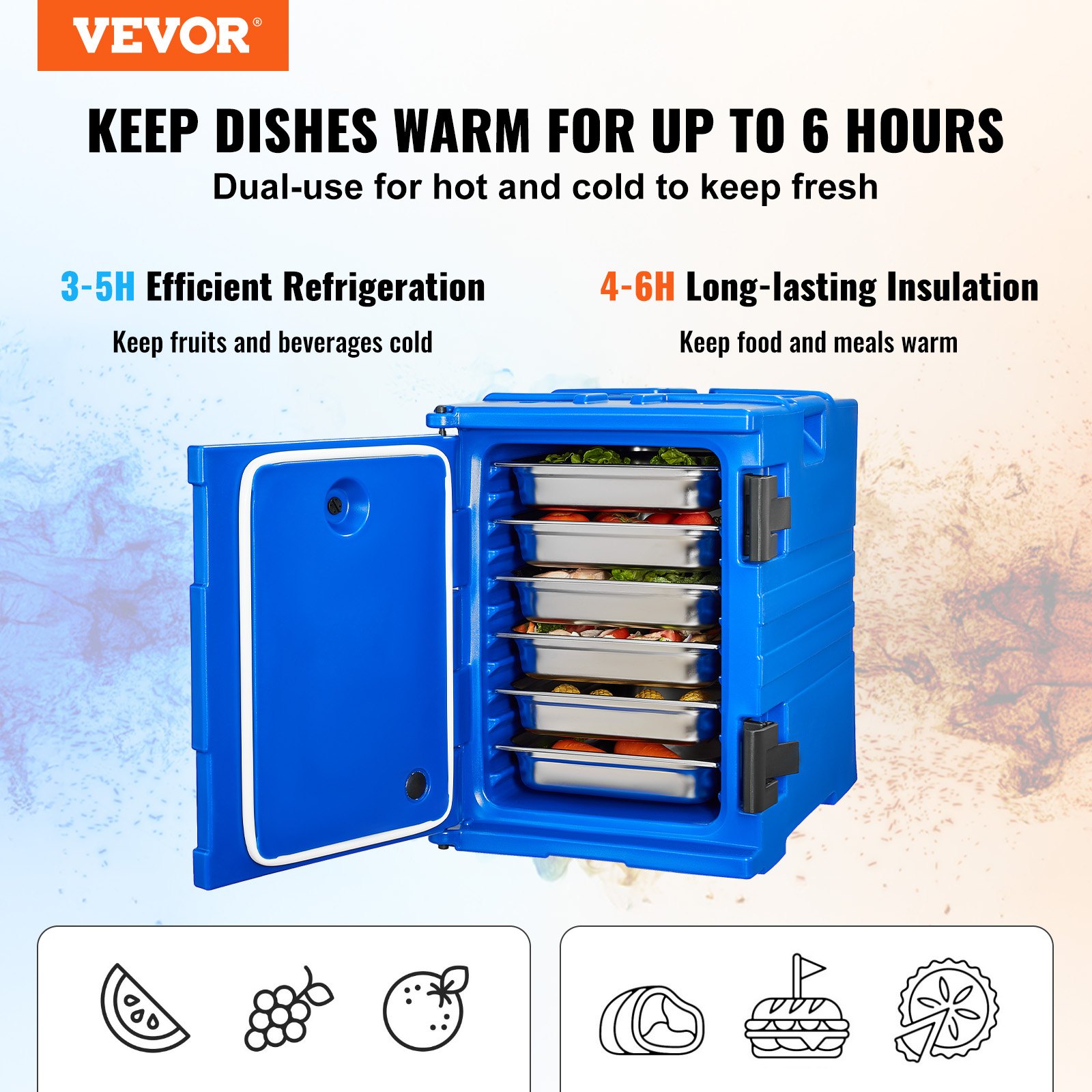 Insulated Food Pan Carrier, 90L Hot Box for Catering, Food Box Carrier with Double Buckles, Front Loading Food Warmer with Handles, Stackable End Loader for Restaurant, Canteen - Image 2