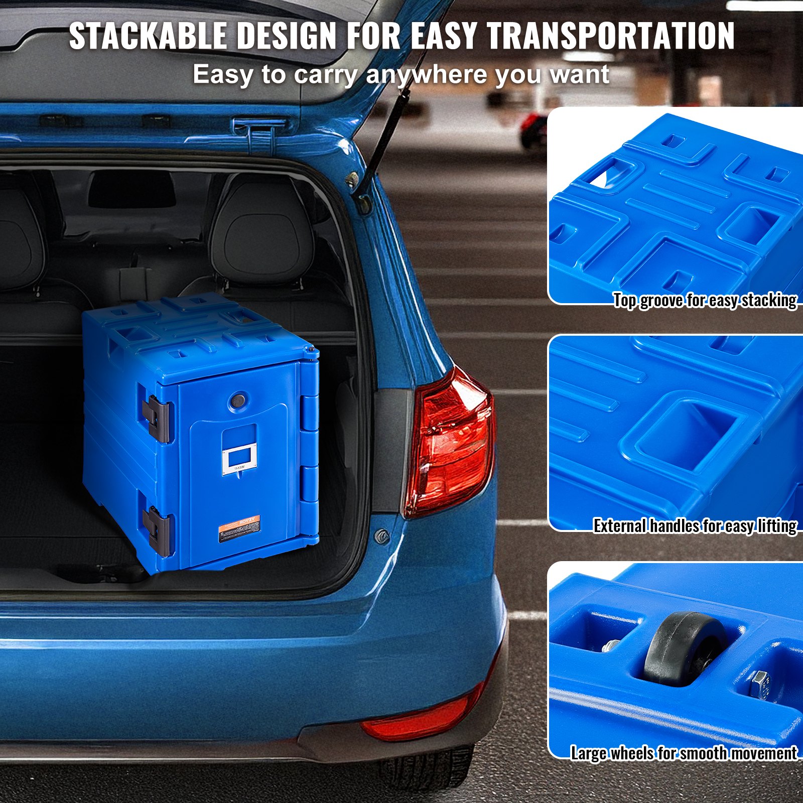 Insulated Food Pan Carrier, 90L Hot Box for Catering, Food Box Carrier with Double Buckles, Front Loading Food Warmer with Handles, Stackable End Loader for Restaurant, Canteen - Image 5