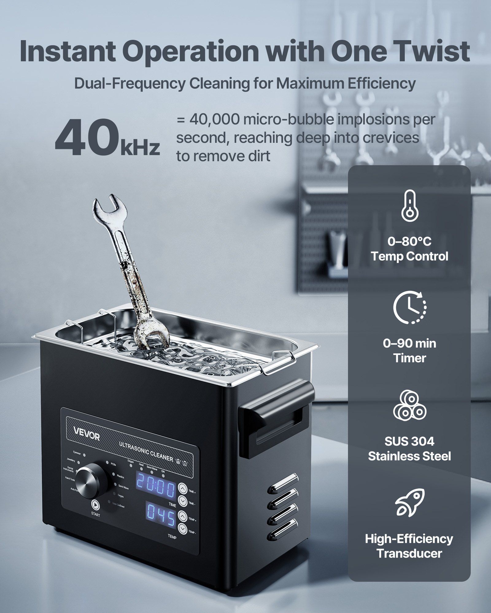 3L Ultrasonic Cleaner, Professional Ultrasonic Cleaner Machine with Knob Control, Stainless Steel Cleaning Machine with Basket and Cleaning Ball, for Watches, Razors, Jewelry, Coins and More - Image 2