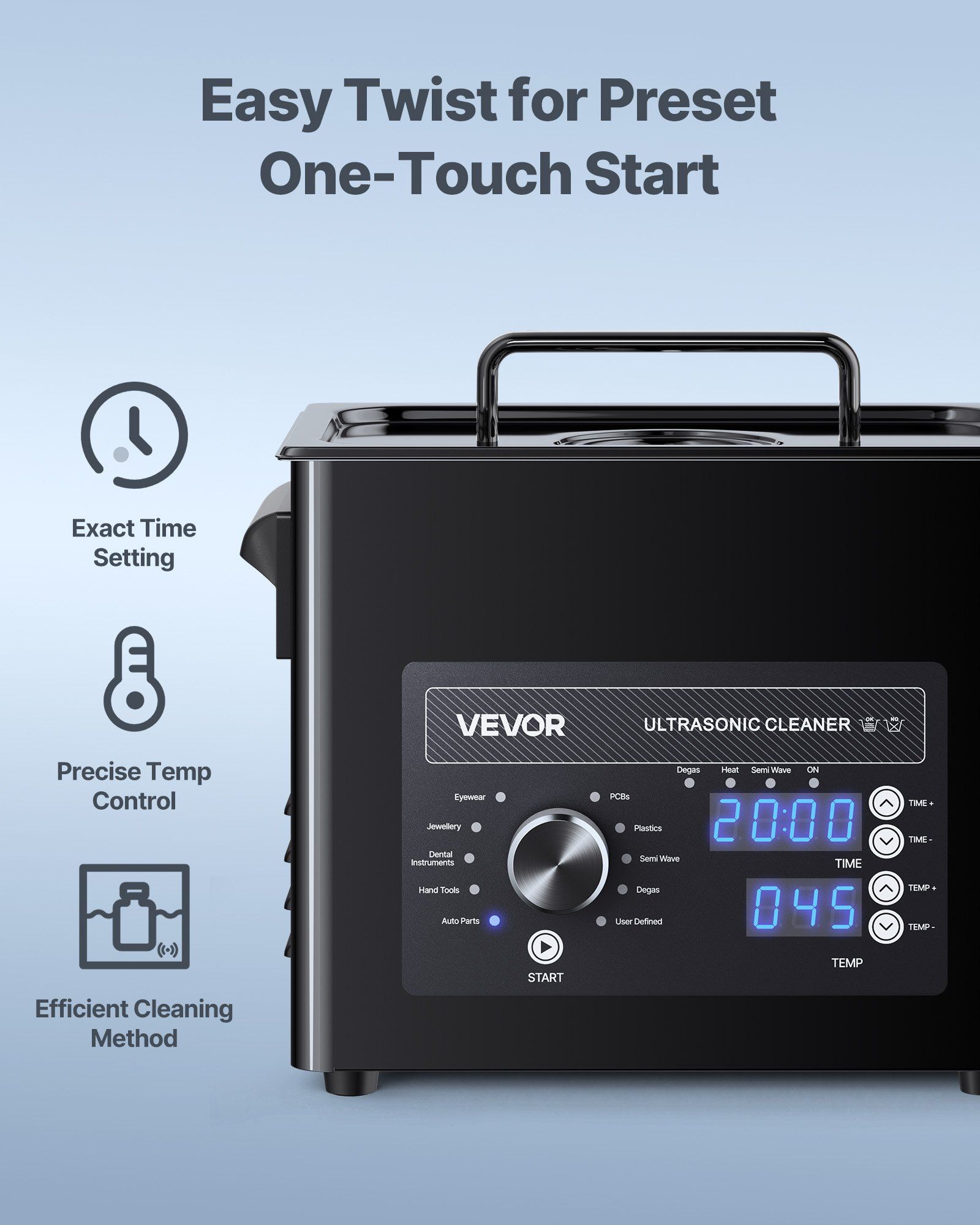 3L Ultrasonic Cleaner, Professional Ultrasonic Cleaner Machine with Knob Control, Stainless Steel Cleaning Machine with Basket and Cleaning Ball, for Watches, Razors, Jewelry, Coins and More - Image 3