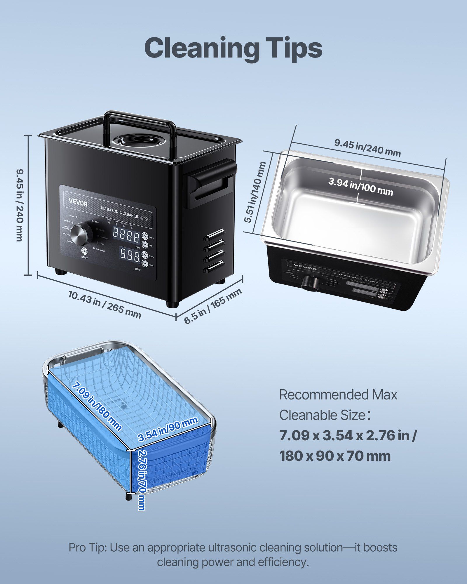3L Ultrasonic Cleaner, Professional Ultrasonic Cleaner Machine with Knob Control, Stainless Steel Cleaning Machine with Basket and Cleaning Ball, for Watches, Razors, Jewelry, Coins and More - Image 7