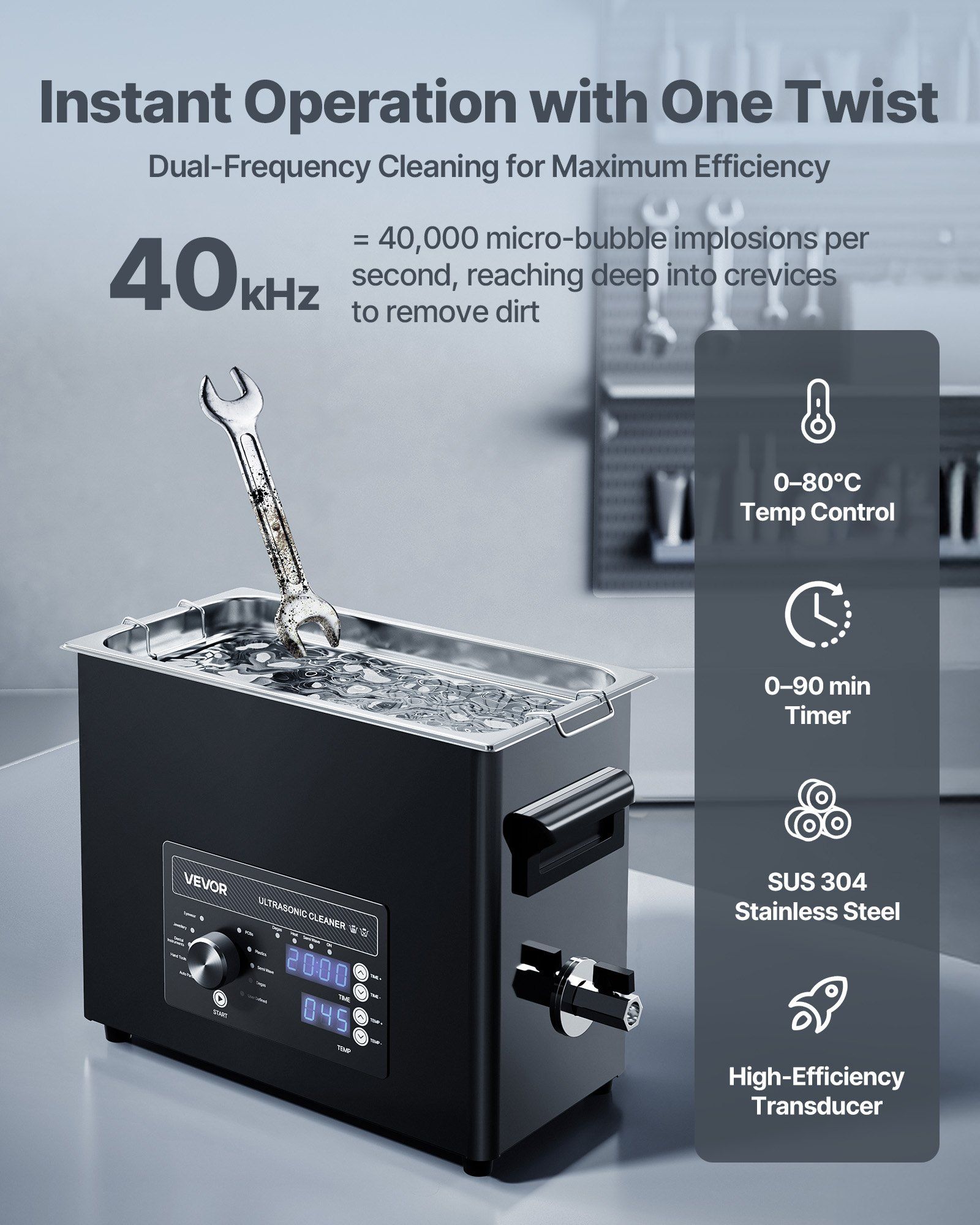 6L Ultrasonic Cleaner, Professional Ultrasonic Cleaner Machine with Knob Control, Stainless Steel Cleaning Machine with Basket and Cleaning Ball, for Watches, Razors, Jewelry, Coins and More - Image 2