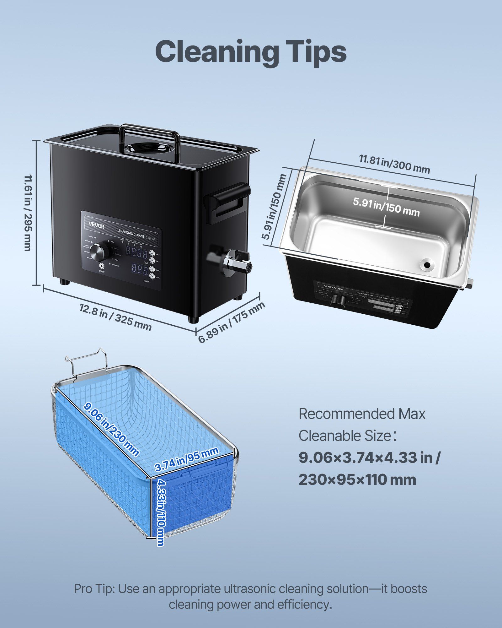 6L Ultrasonic Cleaner, Professional Ultrasonic Cleaner Machine with Knob Control, Stainless Steel Cleaning Machine with Basket and Cleaning Ball, for Watches, Razors, Jewelry, Coins and More - Image 7
