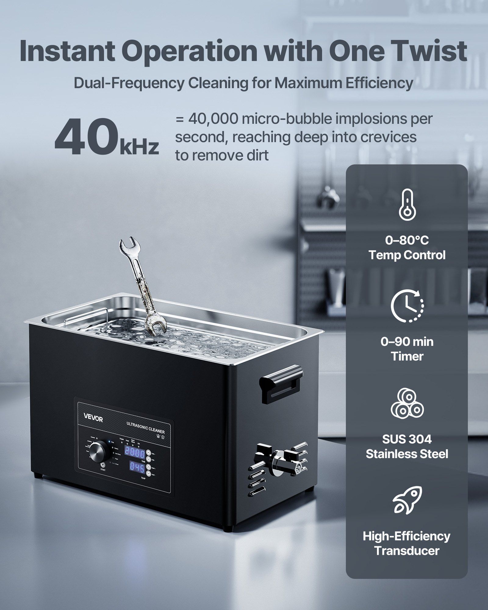 30L Ultrasonic Cleaner, Professional Ultrasonic Cleaner Machine with Knob Control, Stainless Steel Cleaning Machine with Basket and Cleaning Ball, for Watches, Razors, Jewelry, Coins and More - Image 2
