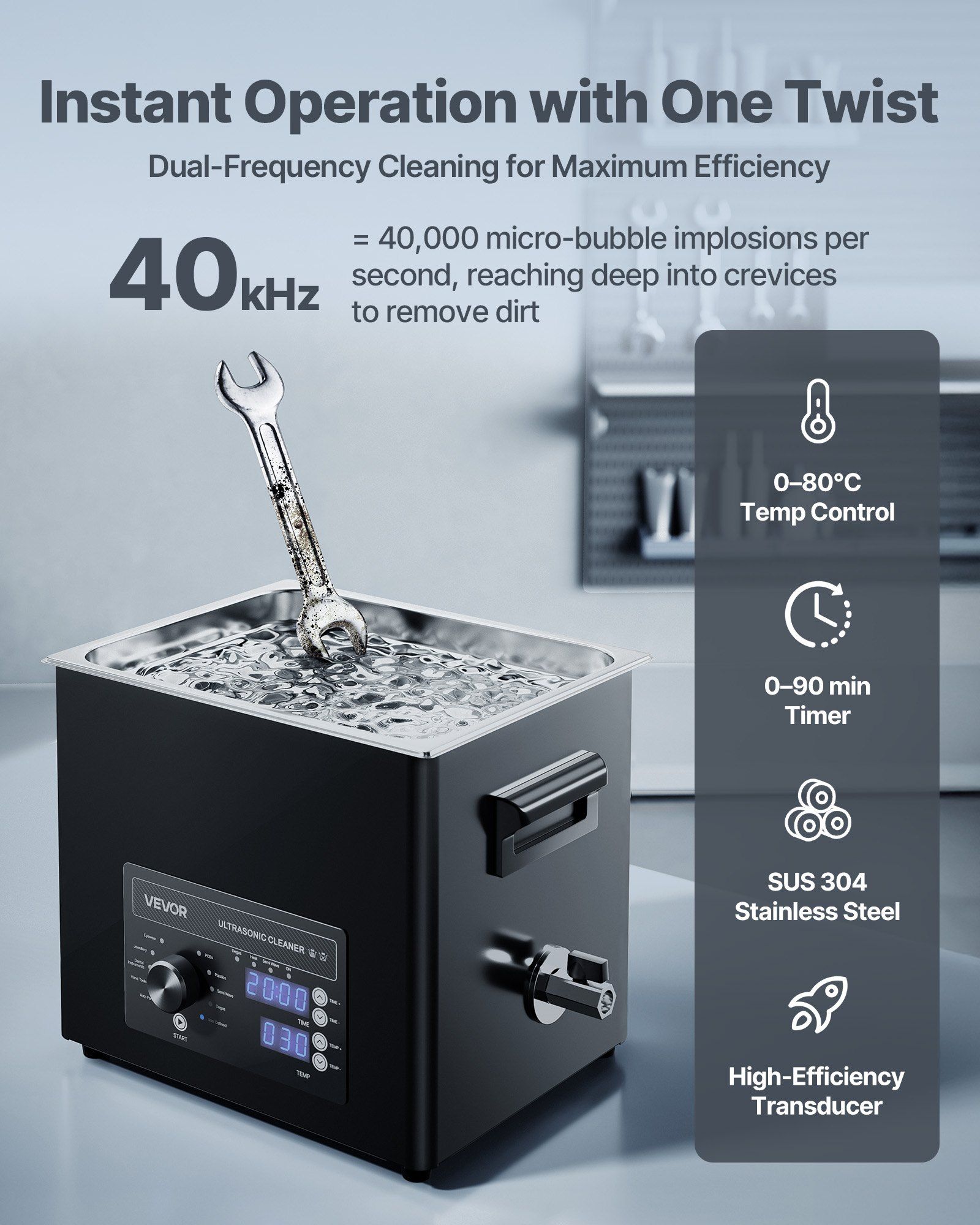 10L Ultrasonic Cleaner, Professional Ultrasonic Cleaner Machine with Knob Control, Stainless Steel Cleaning Machine with Basket and Cleaning Ball, for Watches, Razors, Jewelry, Coins and More - Image 2