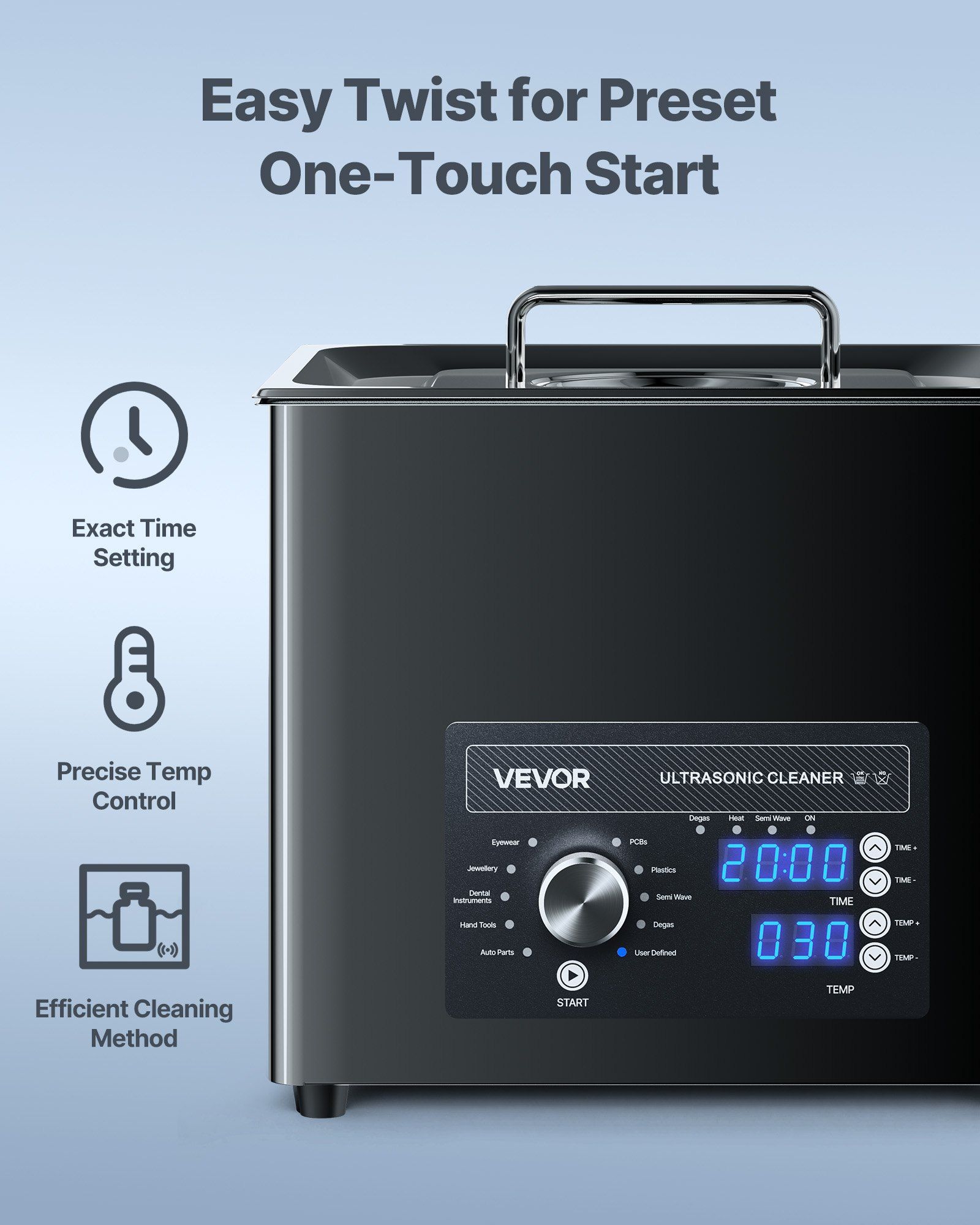 10L Ultrasonic Cleaner, Professional Ultrasonic Cleaner Machine with Knob Control, Stainless Steel Cleaning Machine with Basket and Cleaning Ball, for Watches, Razors, Jewelry, Coins and More - Image 3