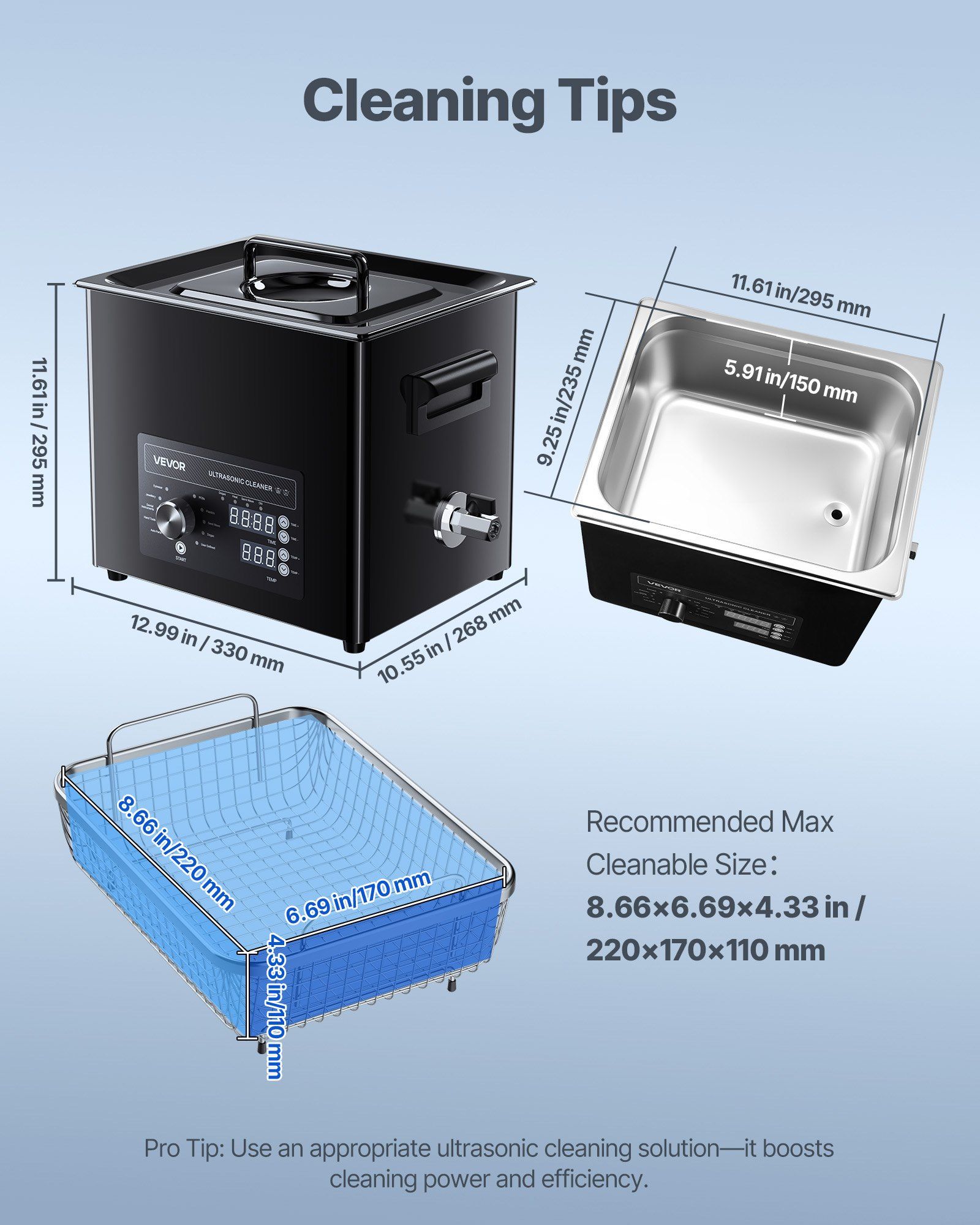 10L Ultrasonic Cleaner, Professional Ultrasonic Cleaner Machine with Knob Control, Stainless Steel Cleaning Machine with Basket and Cleaning Ball, for Watches, Razors, Jewelry, Coins and More - Image 7