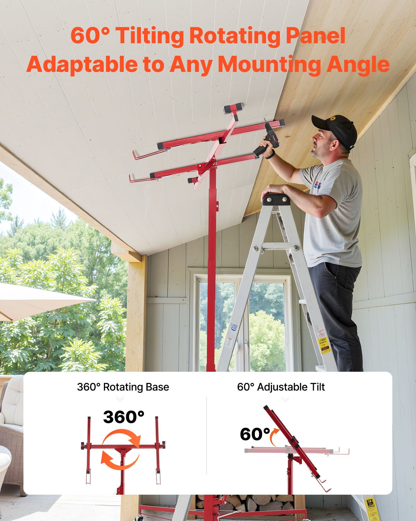 3353mm Drywall Lift, Heavy-Duty 68 kg Sheetrock Hoist with Adjustable Telescoping Arm, Lockable Wheels, Drywall Lifter Panel Jack Hoist Tools Ideal for Ceiling & Wall Installation (Red) - Image 4
