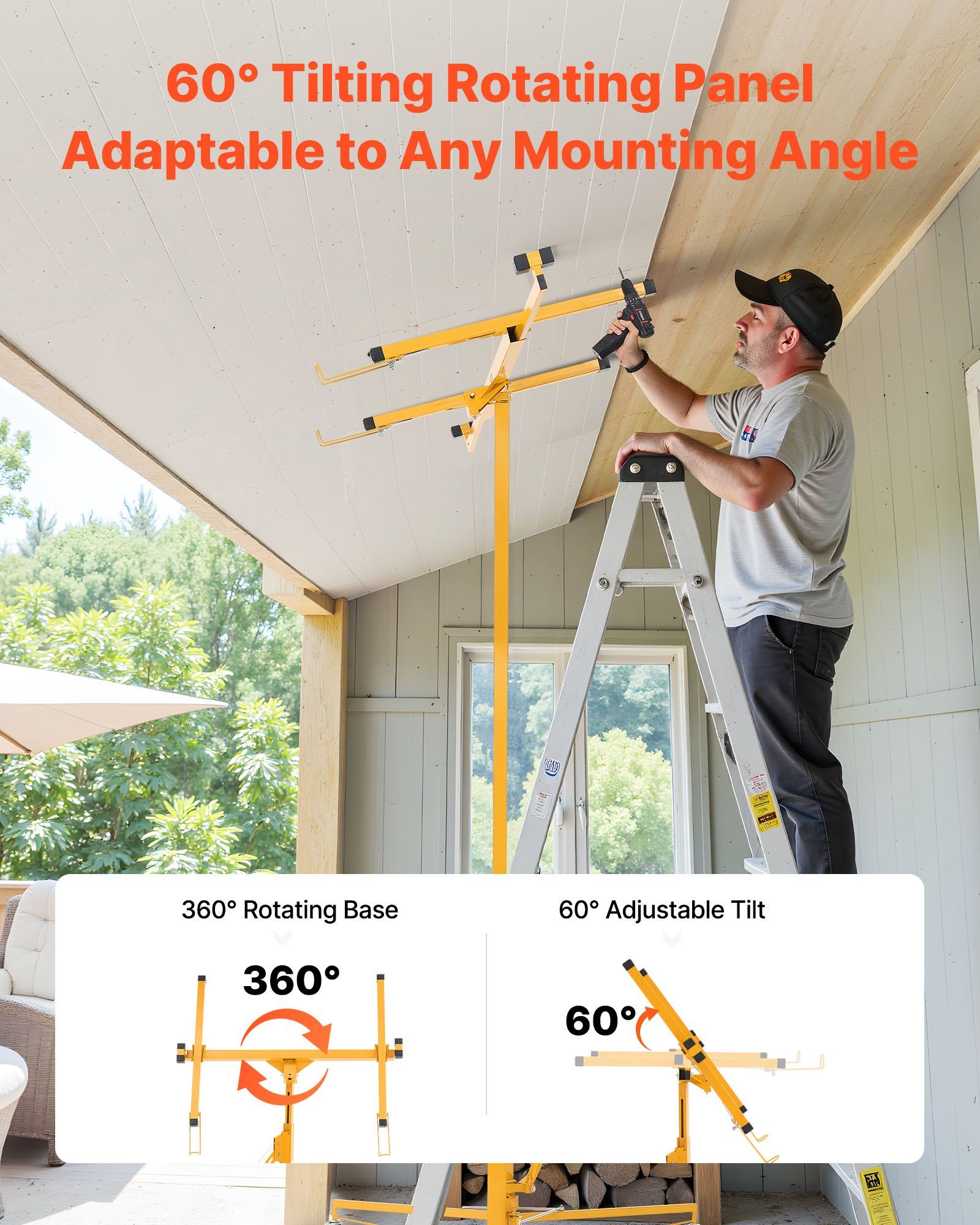 3353mm Drywall Lift, Heavy-Duty 68 kg Sheetrock Hoist with Adjustable Telescoping Arm, Lockable Wheels, Drywall Lifter Panel Jack Hoist Tools Ideal for Ceiling & Wall Installation (Yellow) - Image 4