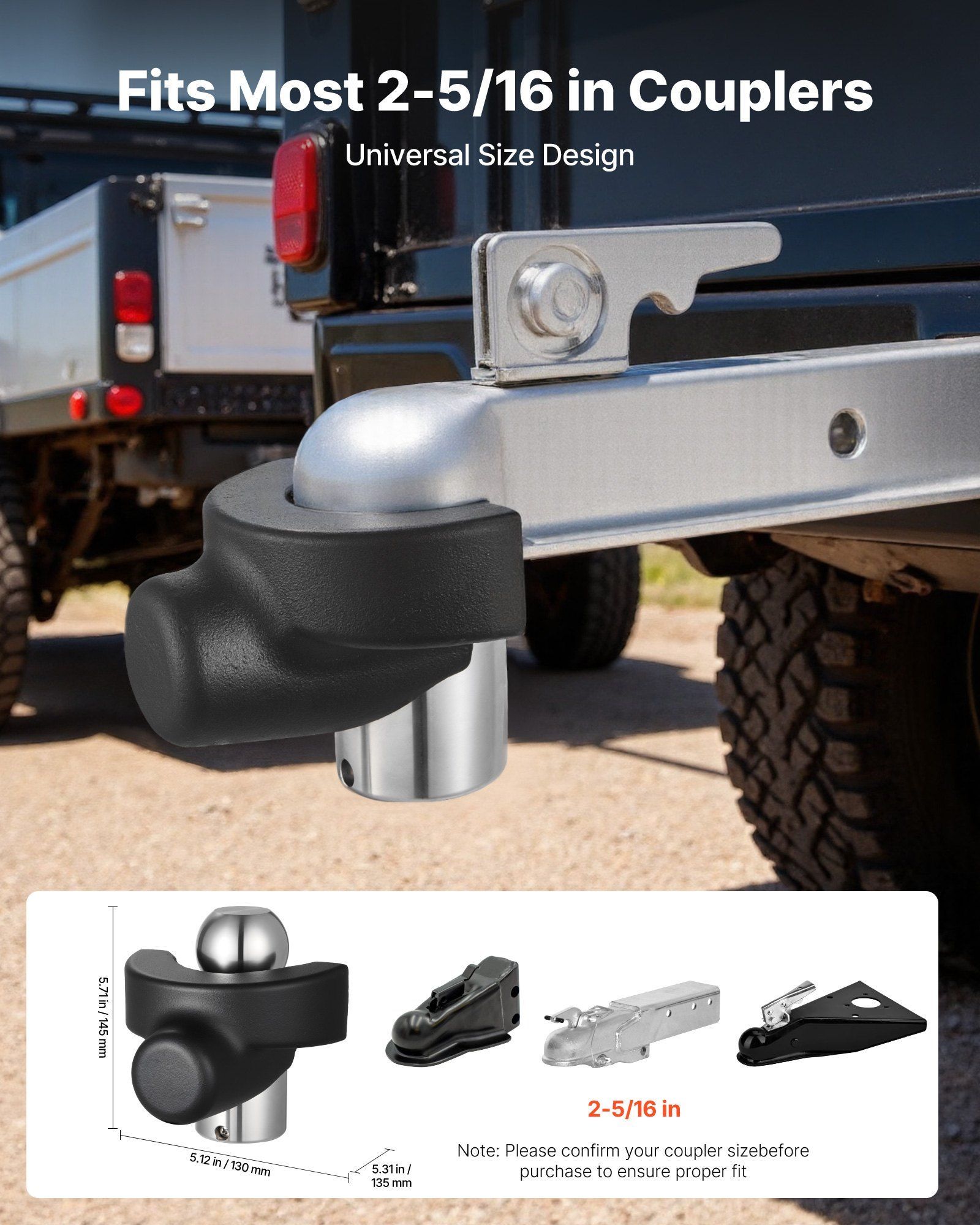 Trailer Hitch Lock, Compatible with 58.7 mm Couplers, Heavy-Duty Anti-Theft Trailer Ball Lock with 3 Keys, Prying-Resistant & Impact-Resistant, Fits for RVs, Boats, Off-Road Vehicles, Trailers - Image 2
