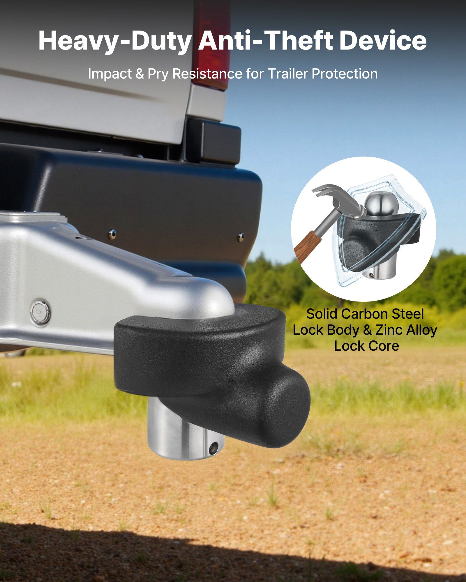 Trailer Hitch Lock, Compatible with 58.7 mm Couplers, Heavy-Duty Anti-Theft Trailer Ball Lock with 3 Keys, Prying-Resistant & Impact-Resistant, Fits for RVs, Boats, Off-Road Vehicles, Trailers - Image 3